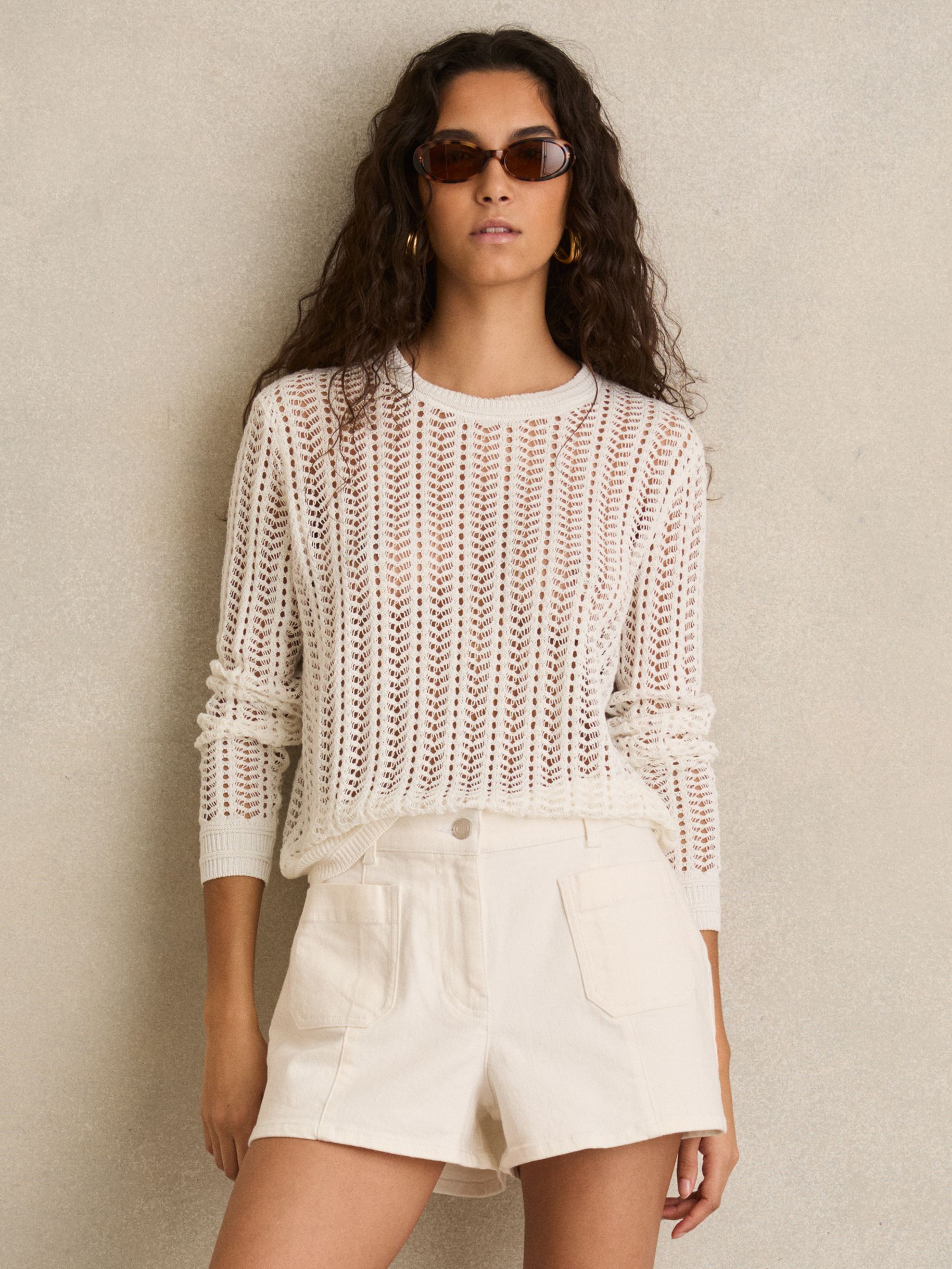 Mid-Rise Patch Pocket Denim Shorts in White - Image 1 of 6