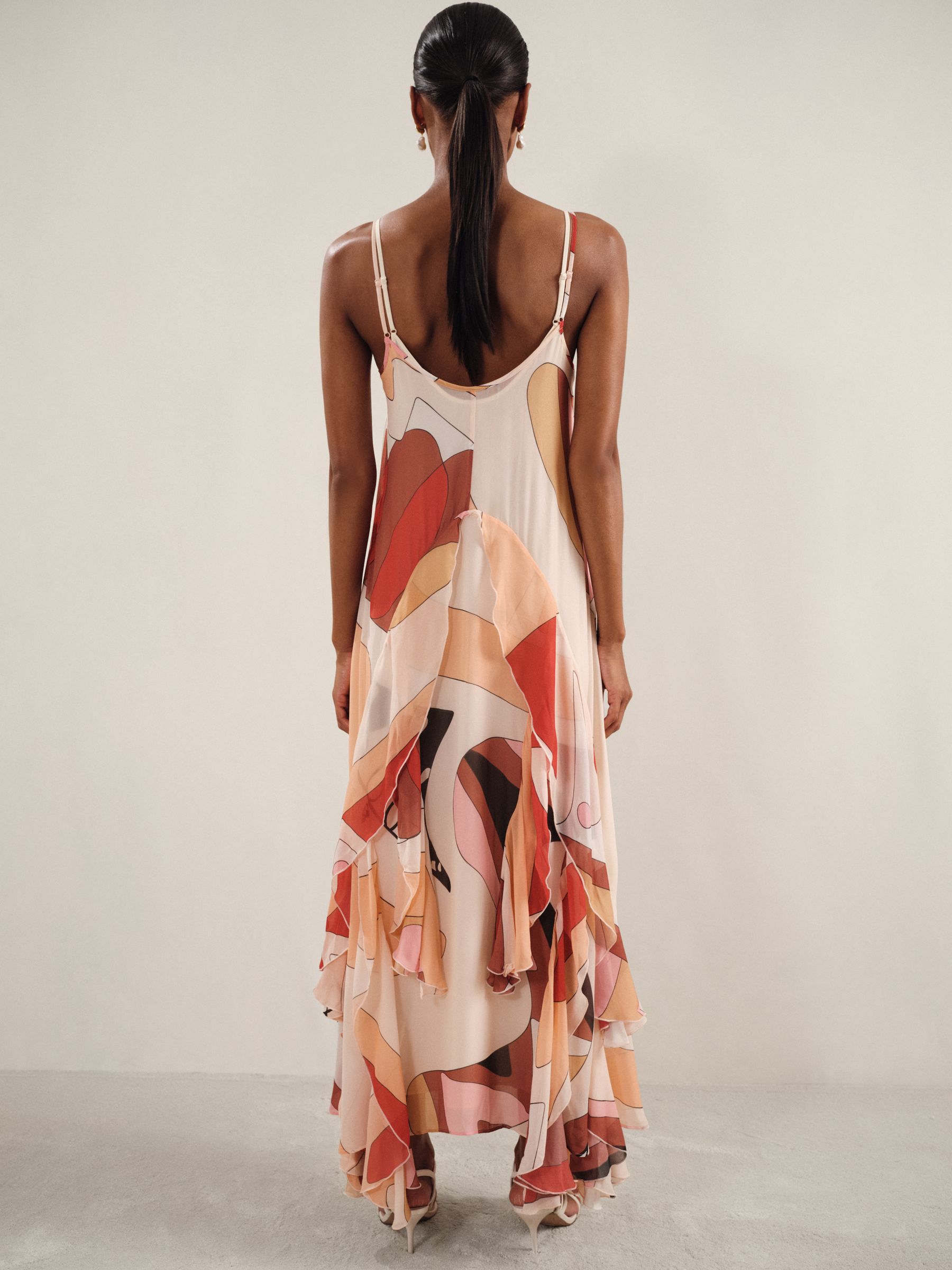 Petite Printed Ruffle Trim Maxi Dress in Cream/Red - Image 3 of 6