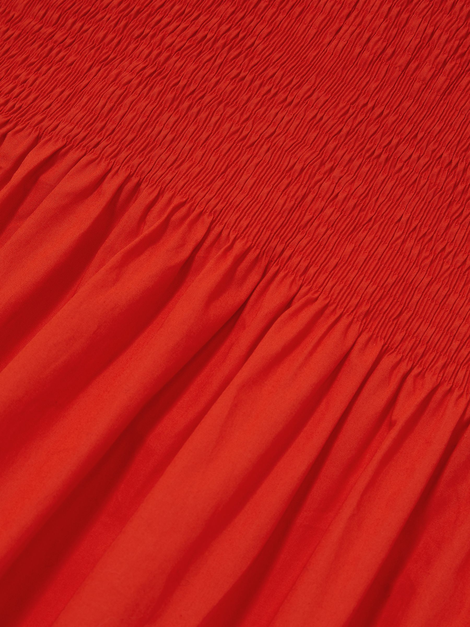 Petite Cotton Shirred Midi Dress in Red - Image 6 of 7