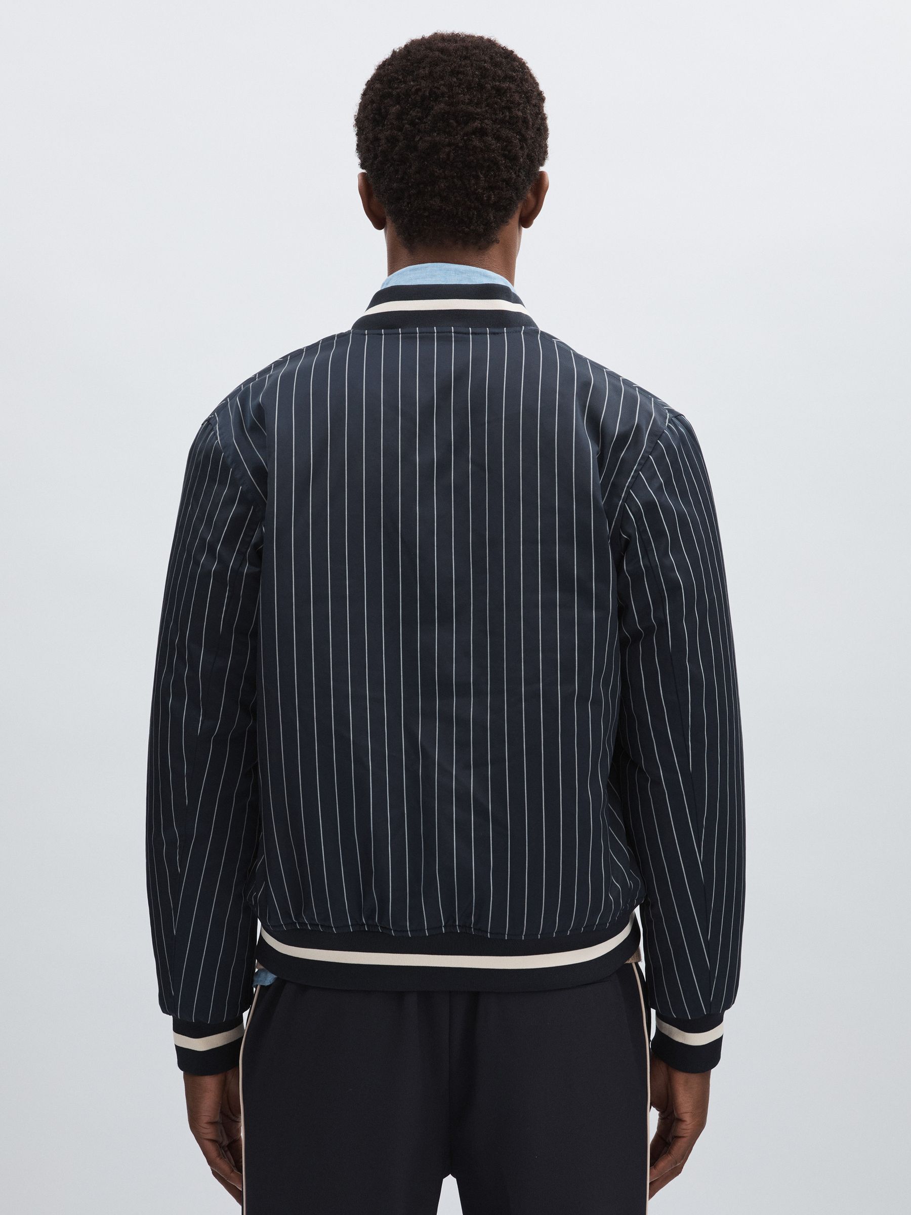 Les Deux Technical Varsity Jacket in Navy Stripe - Image 4 of 5