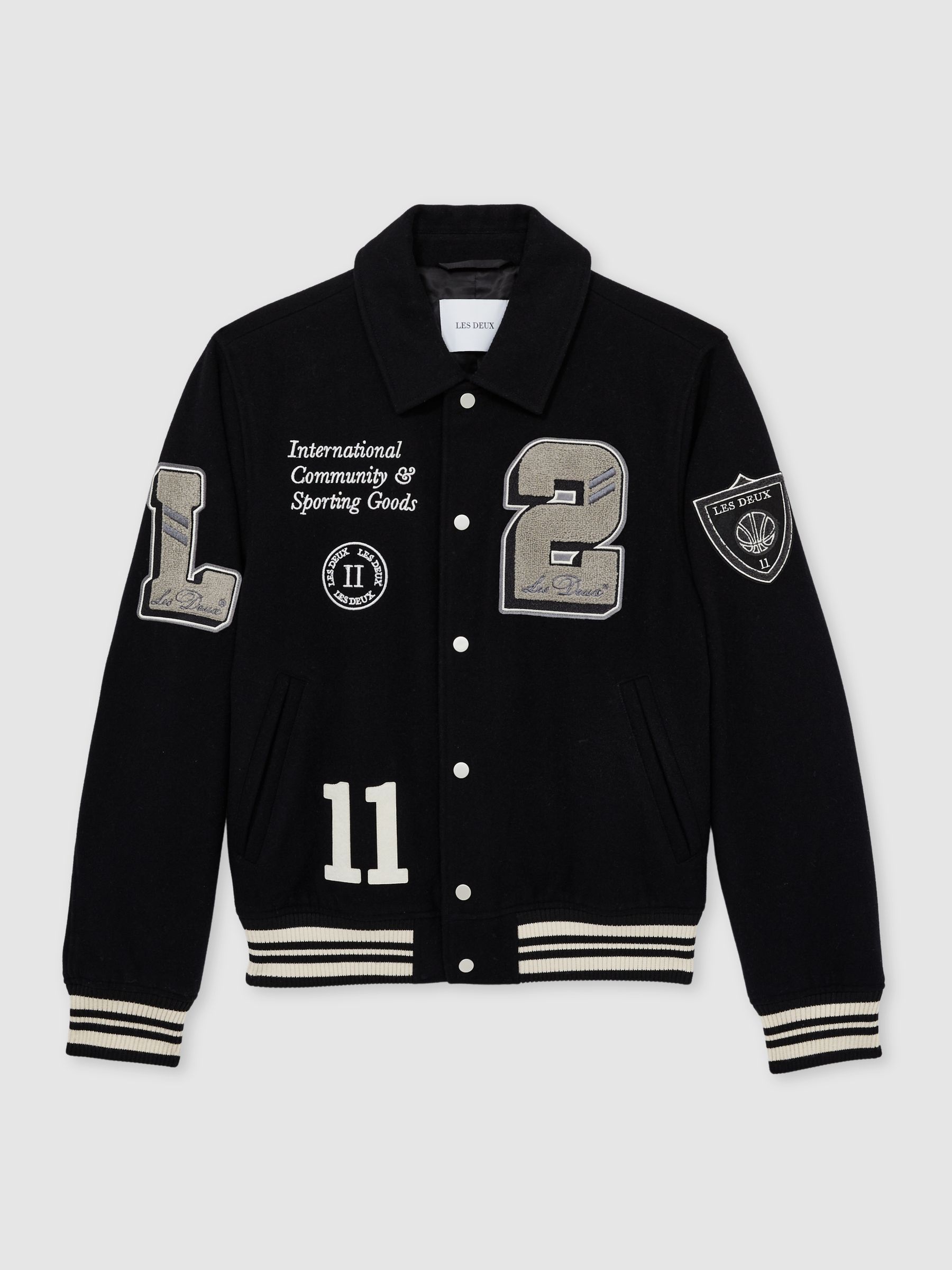 Les Deux Wool-Blend Varsity Jacket in Black - Image 2 of 5
