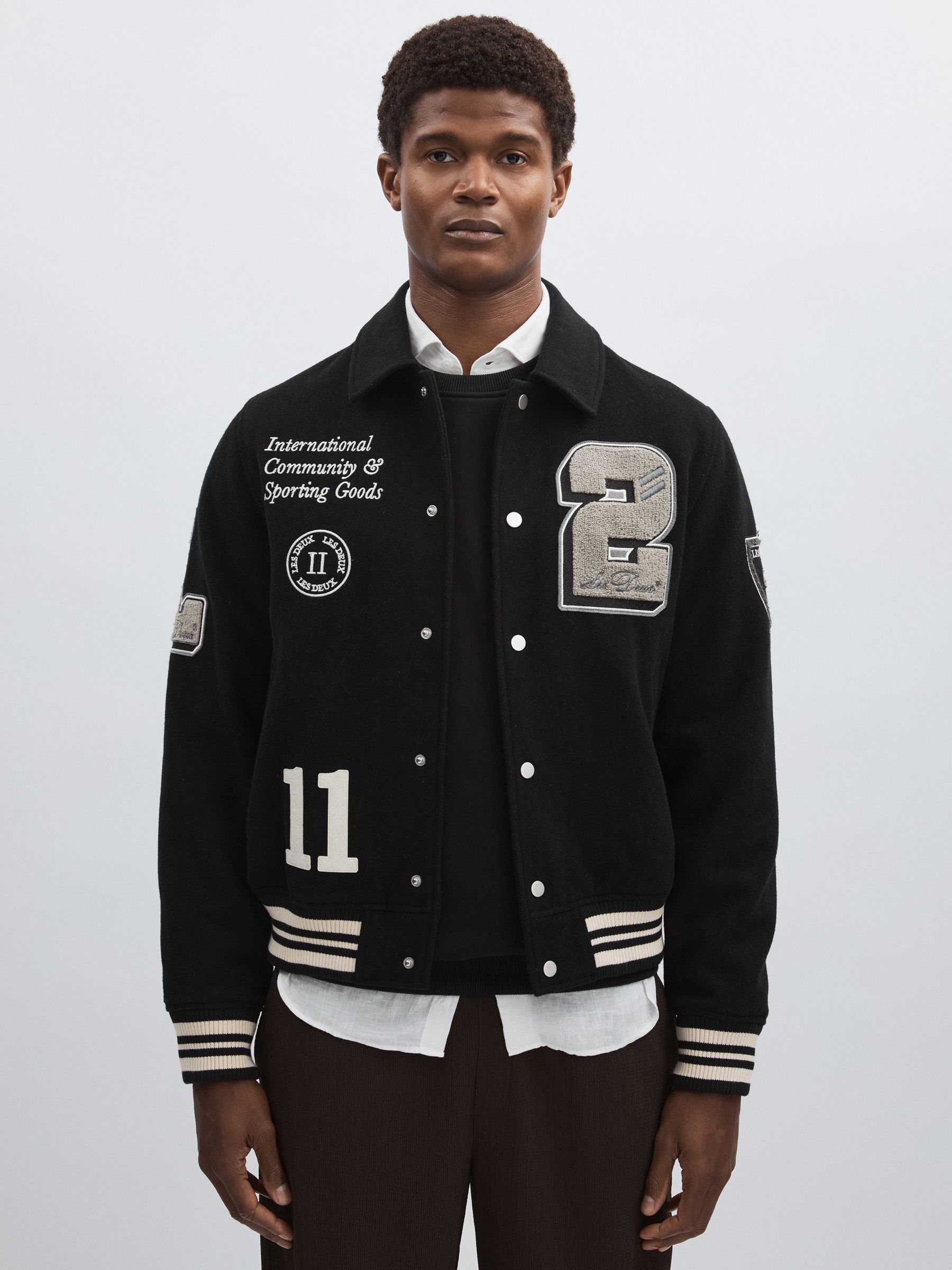 Les Deux Wool-Blend Varsity Jacket in Black - Image 3 of 5