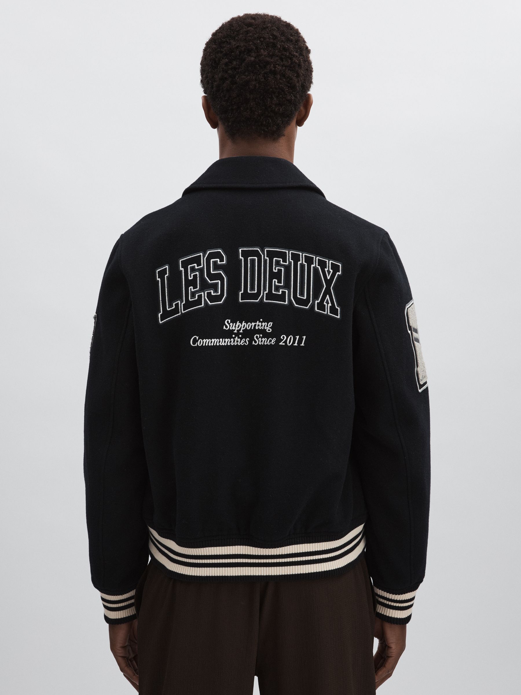 Les Deux Wool-Blend Varsity Jacket in Black - Image 4 of 5
