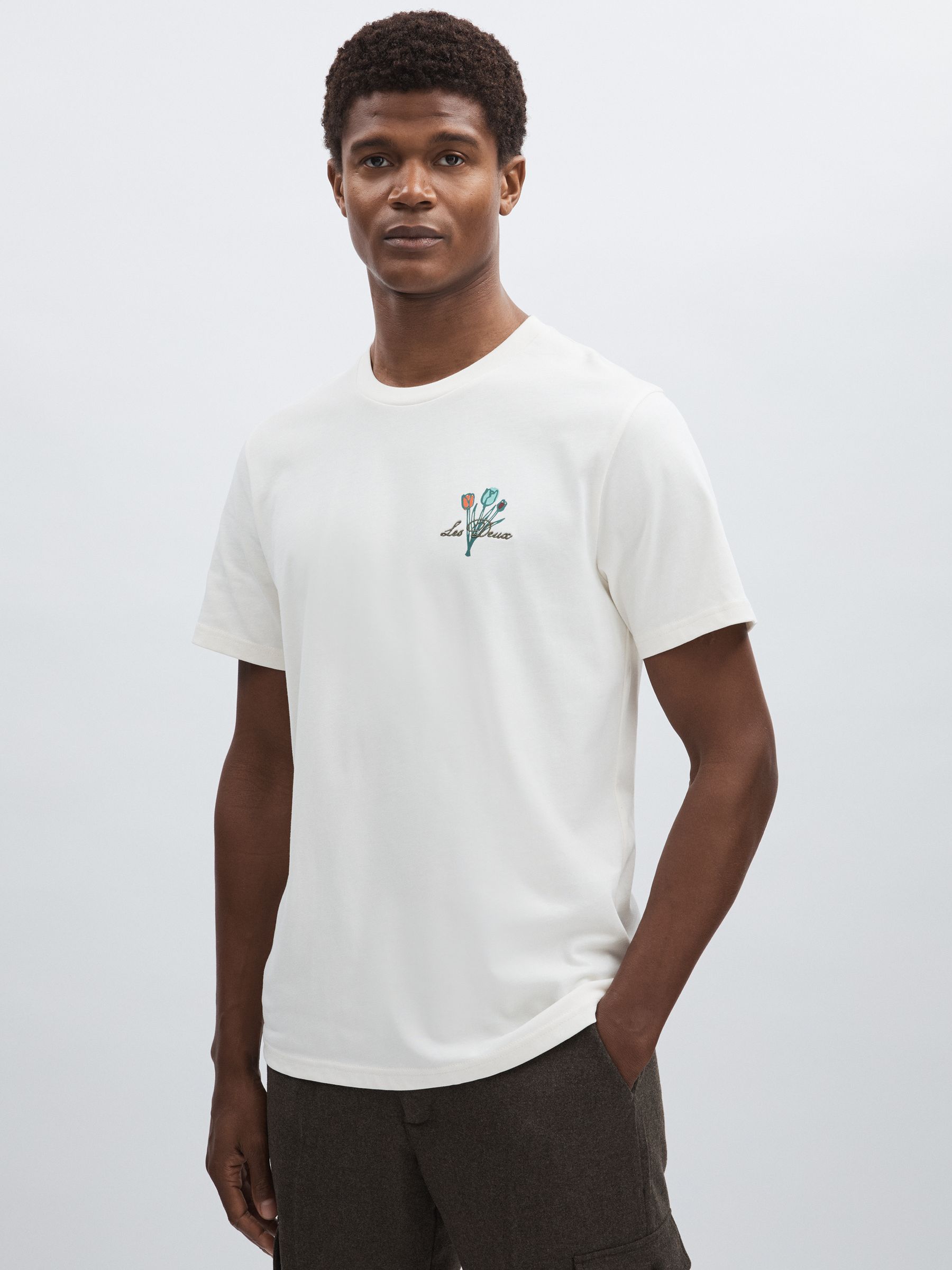 Les Deux 100% Cotton Café Print T-Shirt in Ivory Print - Image 1 of 5