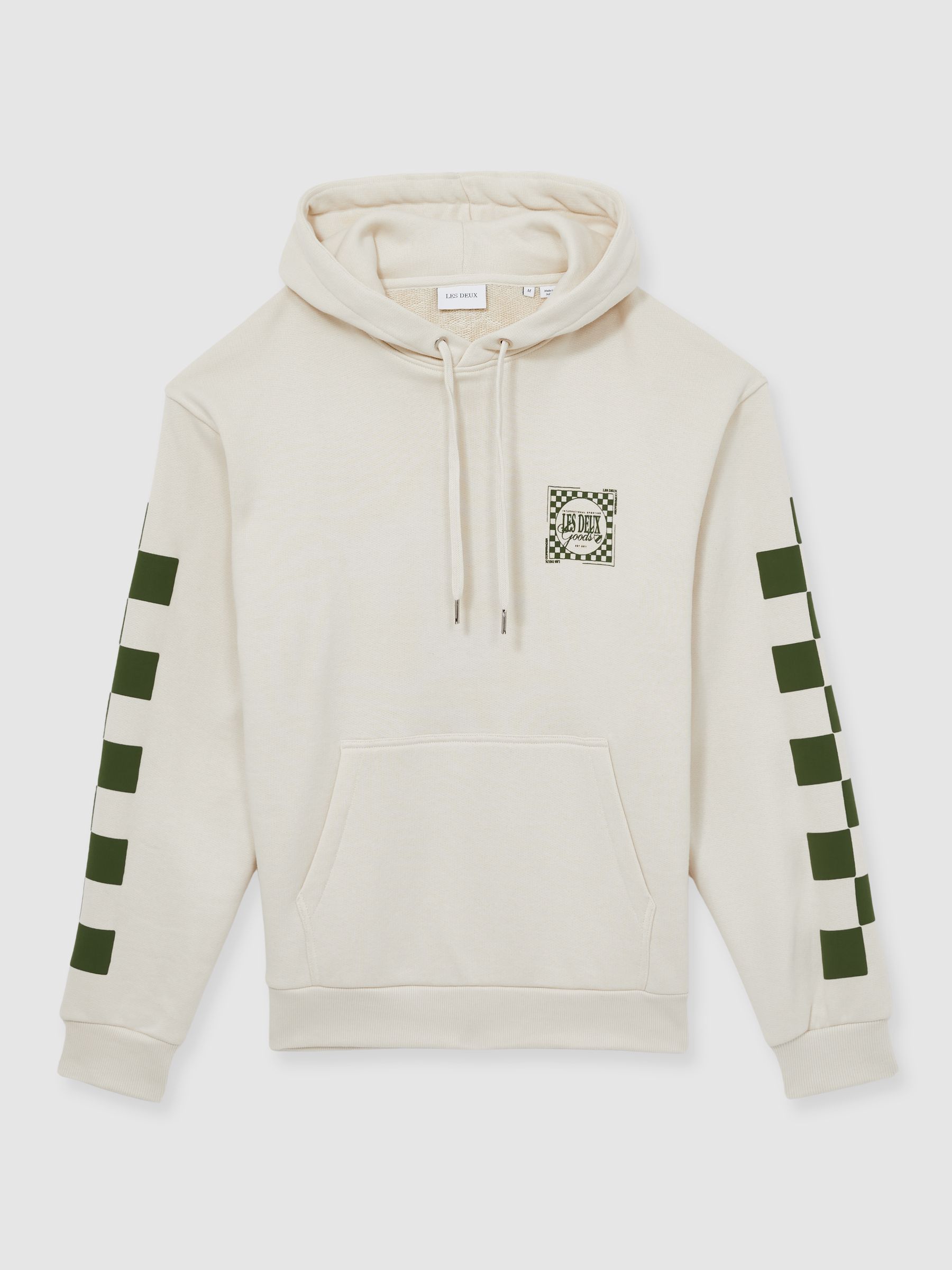 Les Deux 100% Cotton Goods Print Hoodie in Ivory/Green - Image 2 of 6