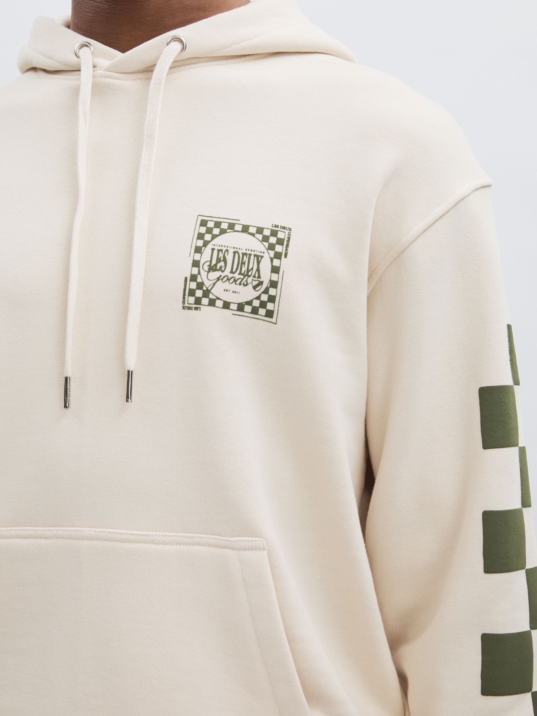 Les Deux 100% Cotton Goods Print Hoodie in Ivory/Green - Image 4 of 6
