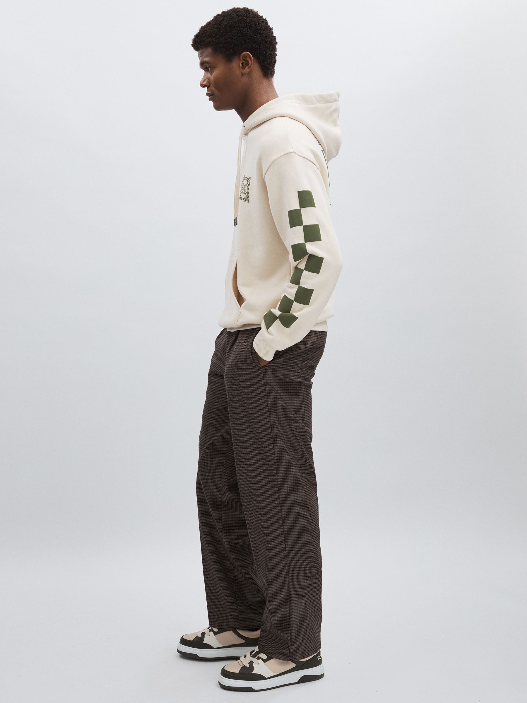Les Deux 100% Cotton Goods Print Hoodie in Ivory/Green - Image 5 of 6