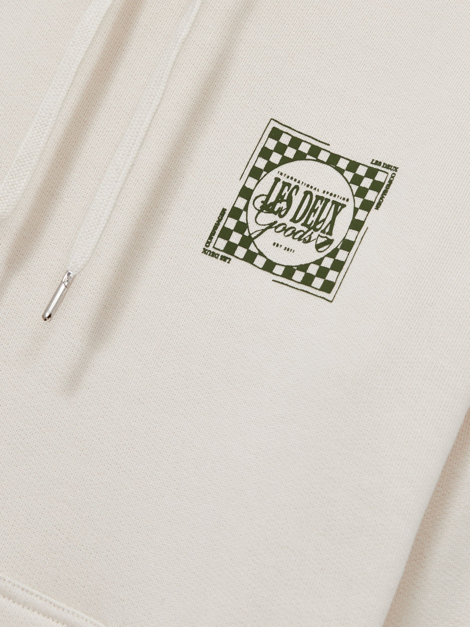 Les Deux 100% Cotton Goods Print Hoodie in Ivory/Green - Image 6 of 6