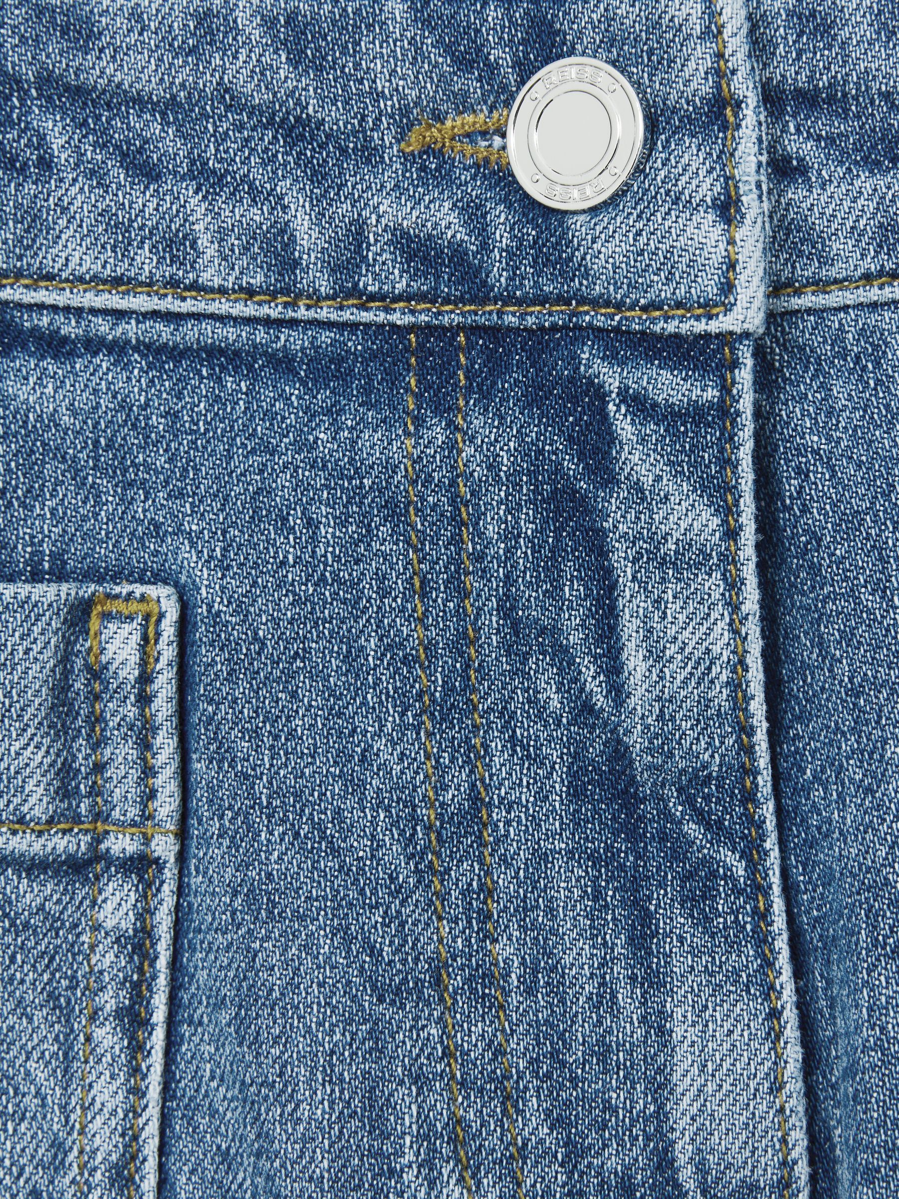Mid-Rise Patch Pocket Denim Shorts in Mid Blue - Image 6 of 6