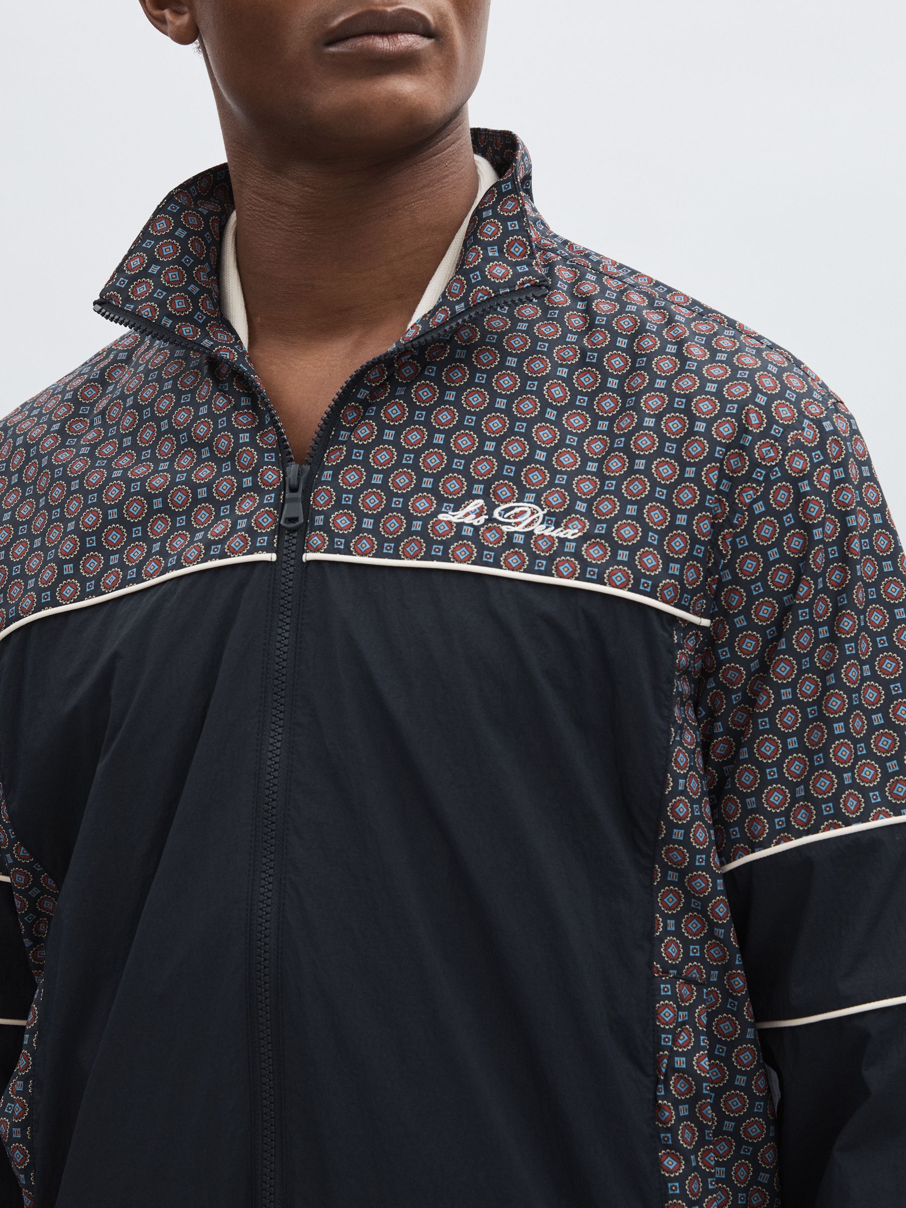 Les Deux Printed Track Jacket in Dark Navy - Image 3 of 5