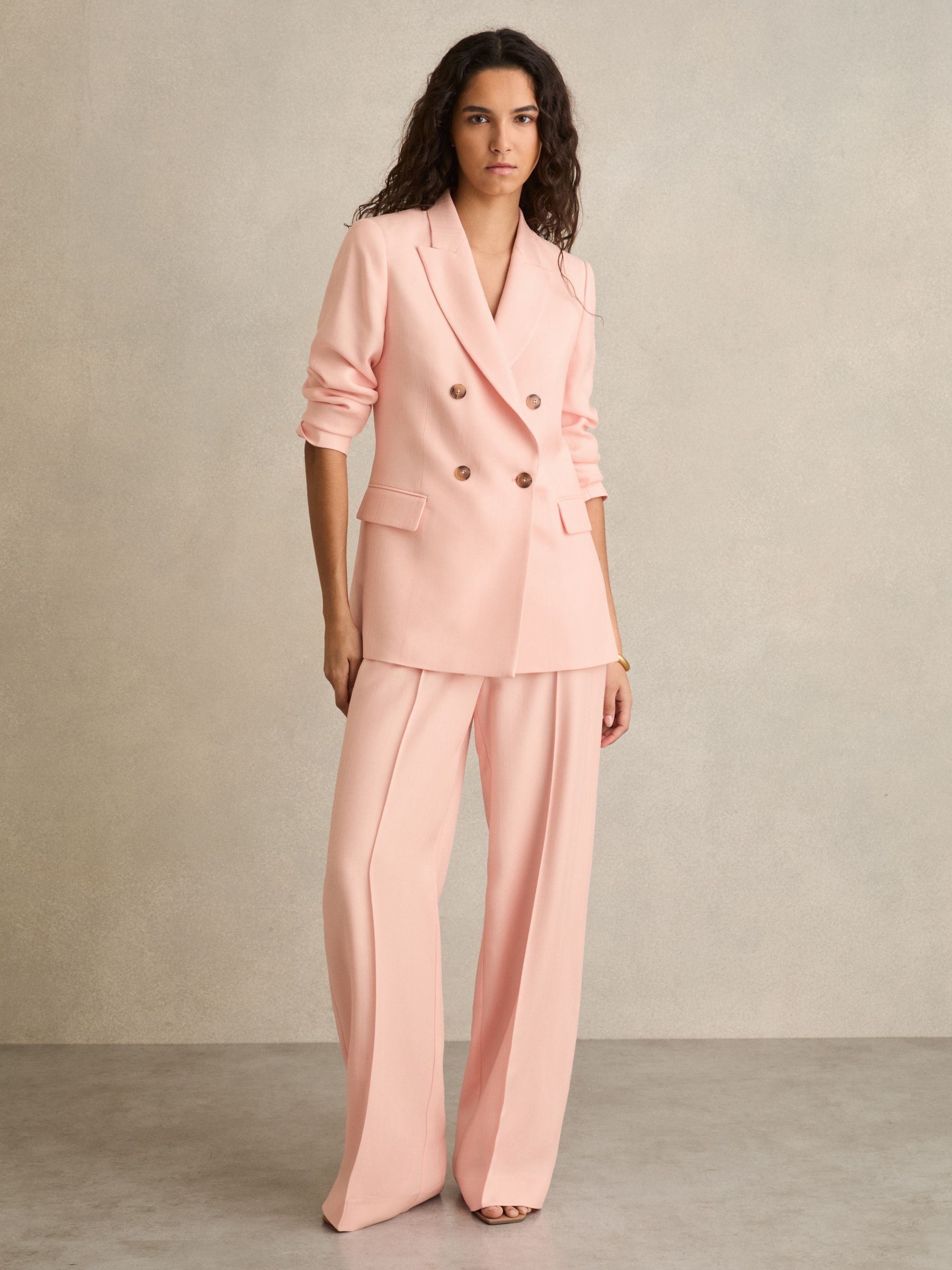Double-Breasted Peak-Lapel Suit Jacket in Pink - Image 6 of 7