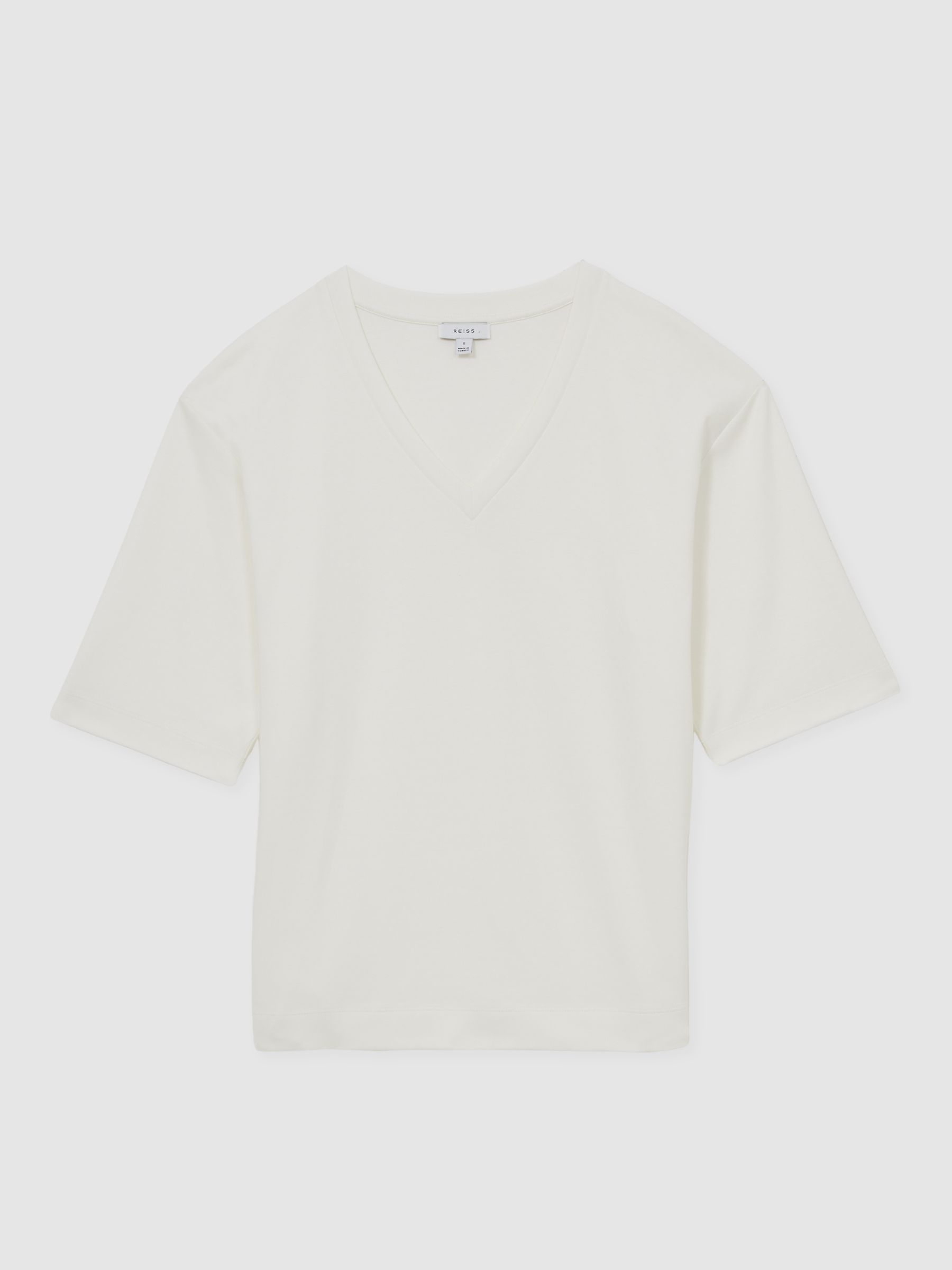 Stretch-Cotton Oversized V-Neck T-Shirt in White - Image 2 of 6