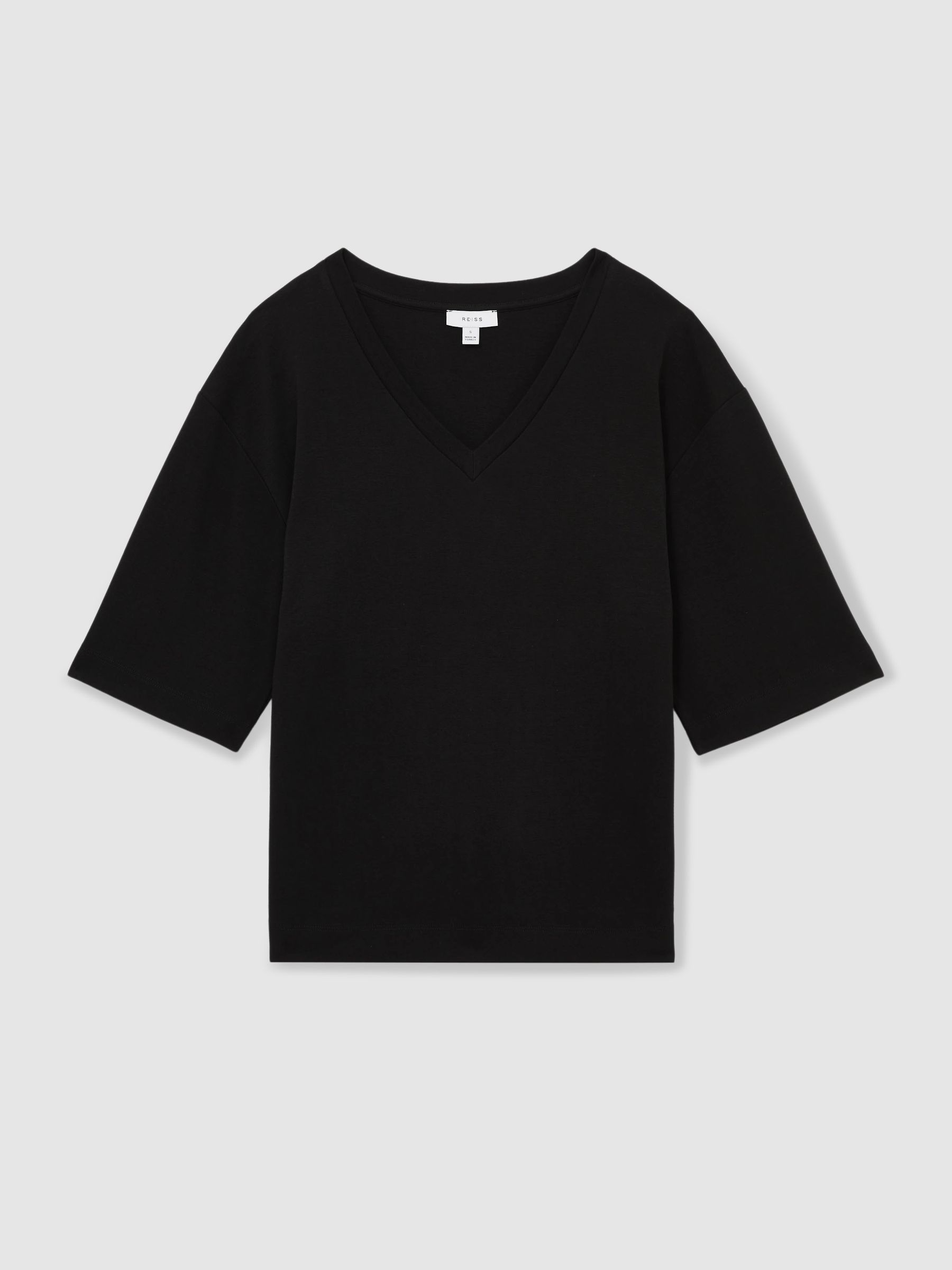 Stretch-Cotton Oversized V-Neck T-Shirt in Black - Image 2 of 6