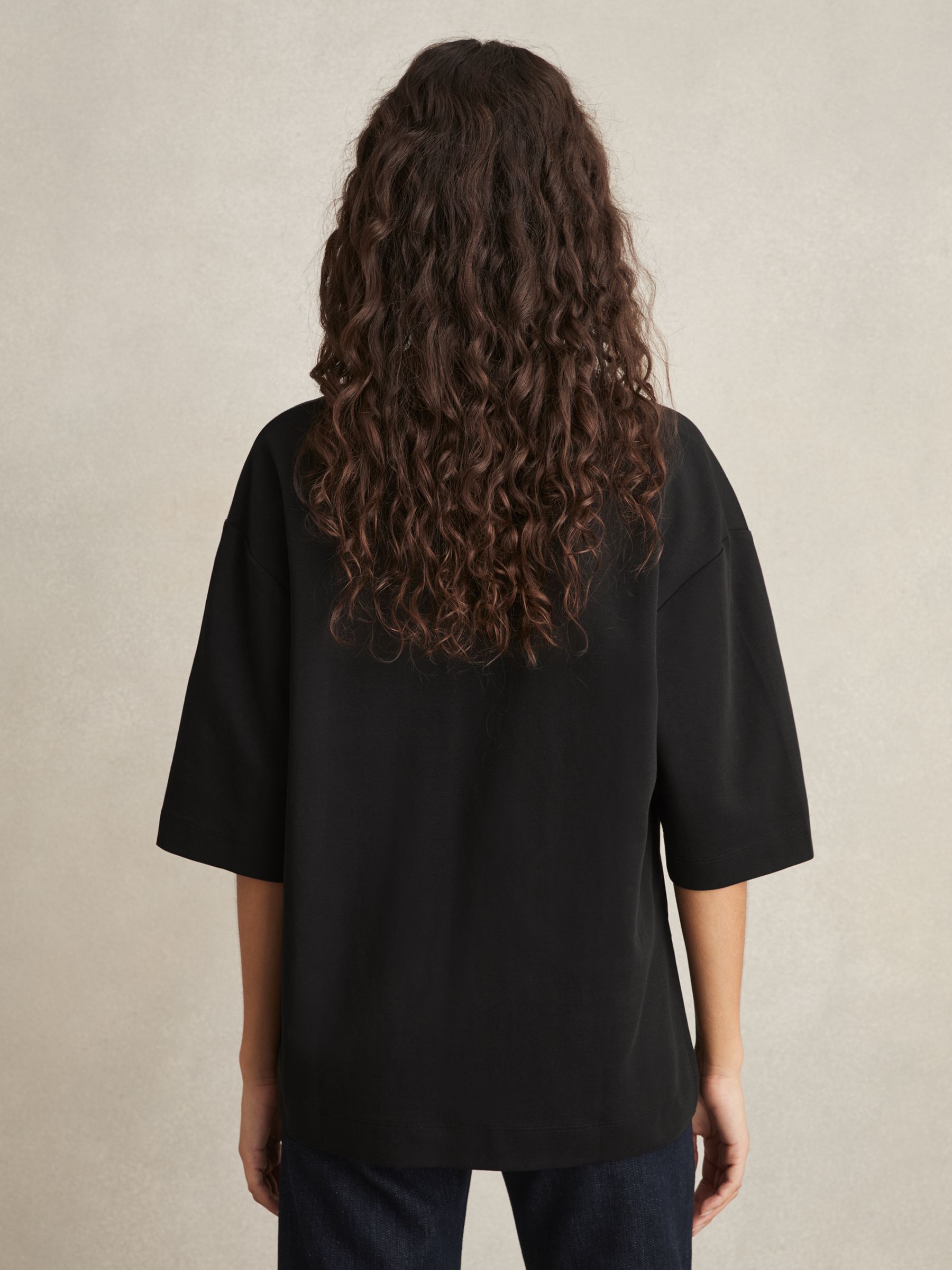 Stretch-Cotton Oversized V-Neck T-Shirt in Black - Image 5 of 6