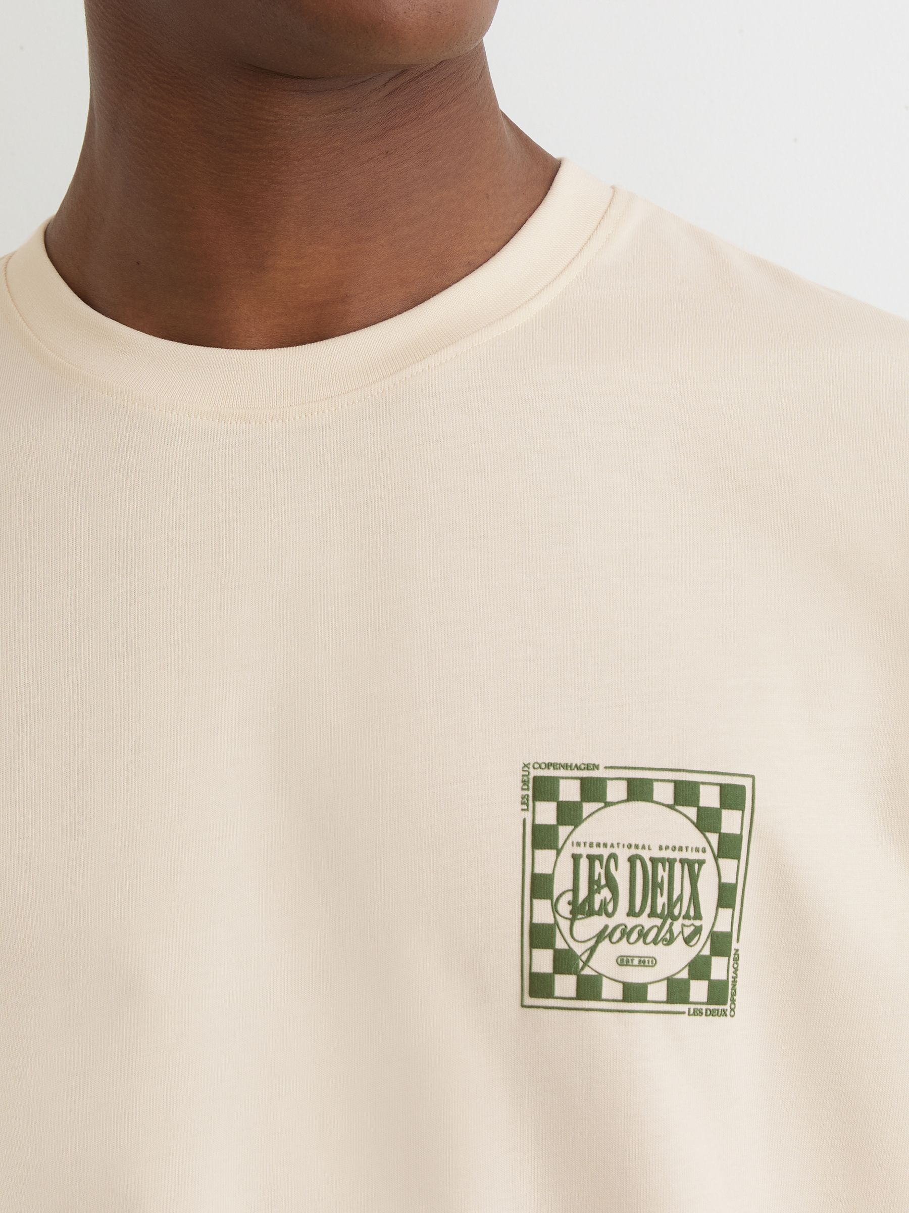 Les Deux Cotton Graphic-Print T-Shirt in Ivory/Green - Bild 3 von 5