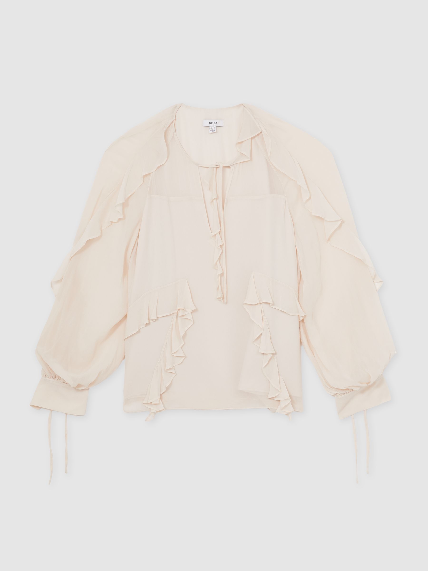 Ruffle Trim Tie Neck Top in Pale Pink - Image 2 of 7