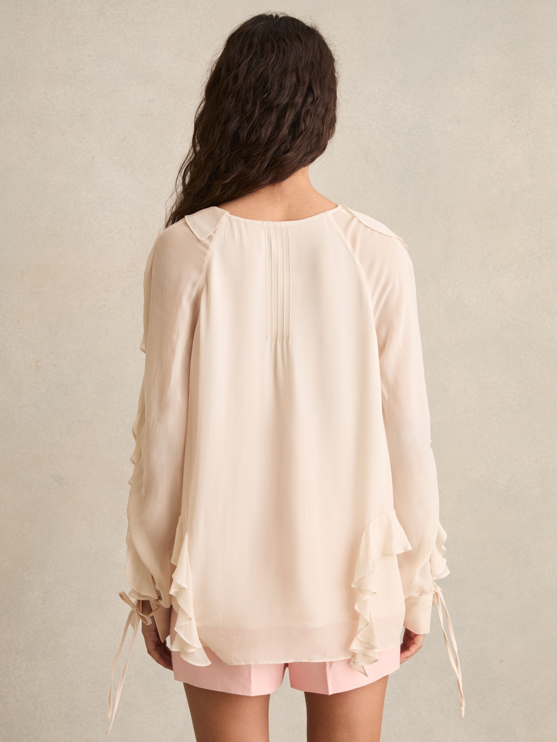 Ruffle Trim Tie Neck Top in Pale Pink - Image 4 of 7