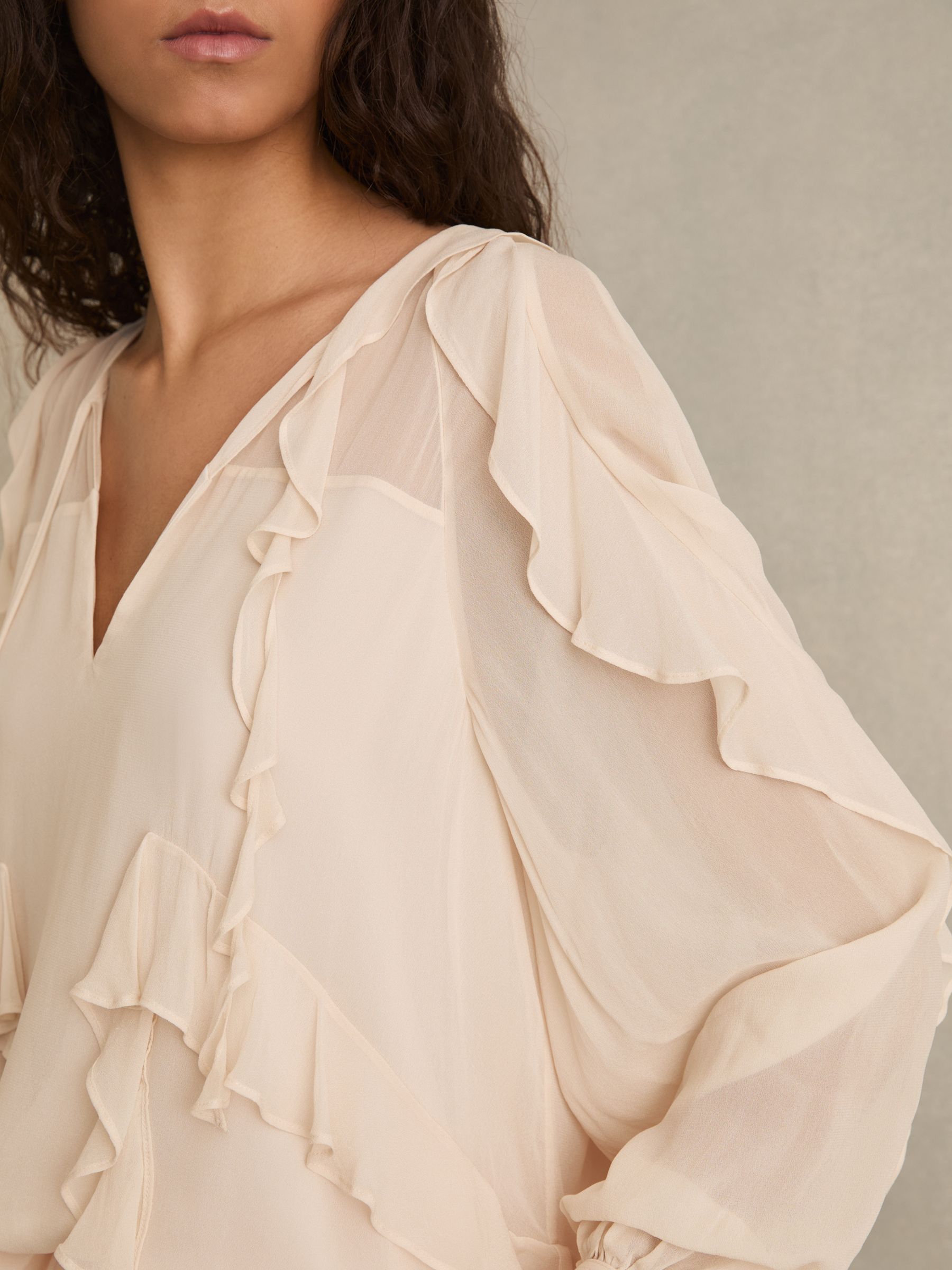 Ruffle Trim Tie Neck Top in Pale Pink - Image 5 of 7