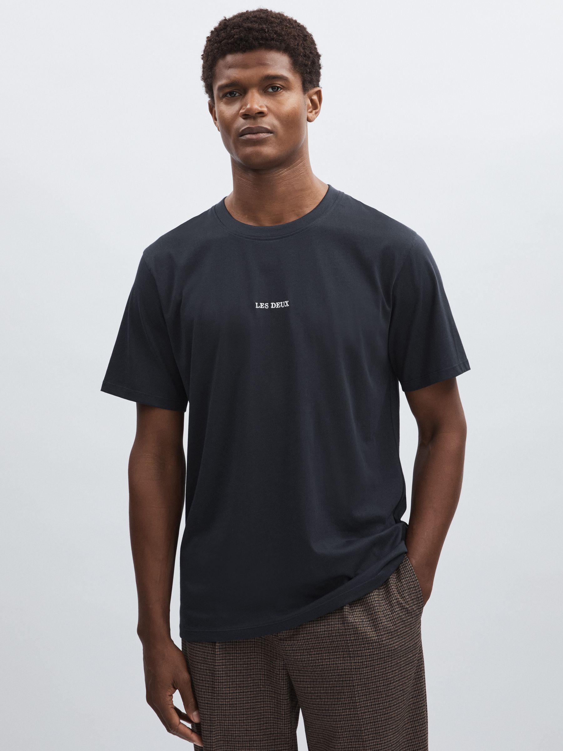 Les Deux Organic Cotton Logo T-Shirt in Navy Blue - Image 1 of 5