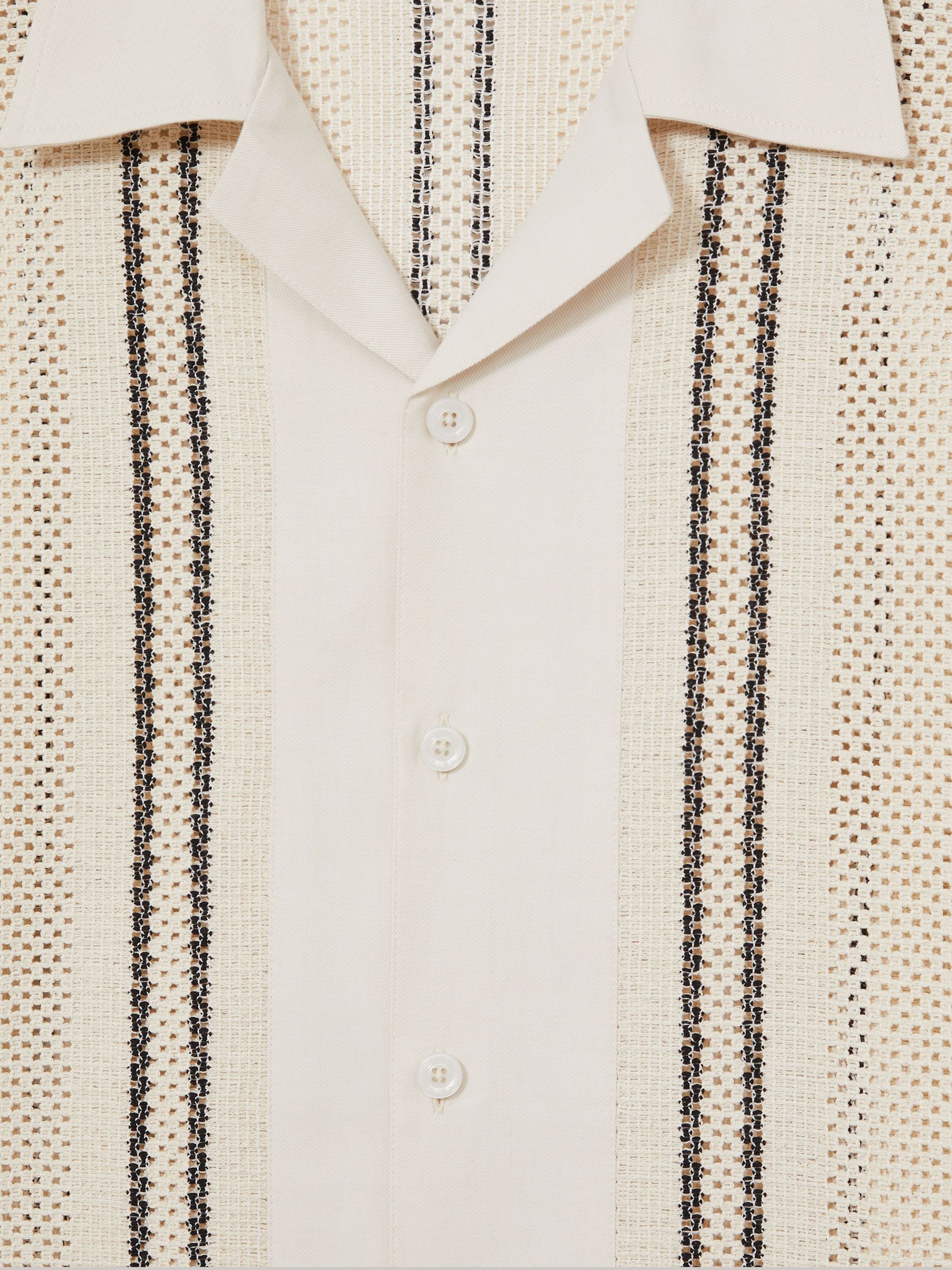 Crochet Stripe Cuban-Collar Shirt in Off White/Navy - Image 6 of 6
