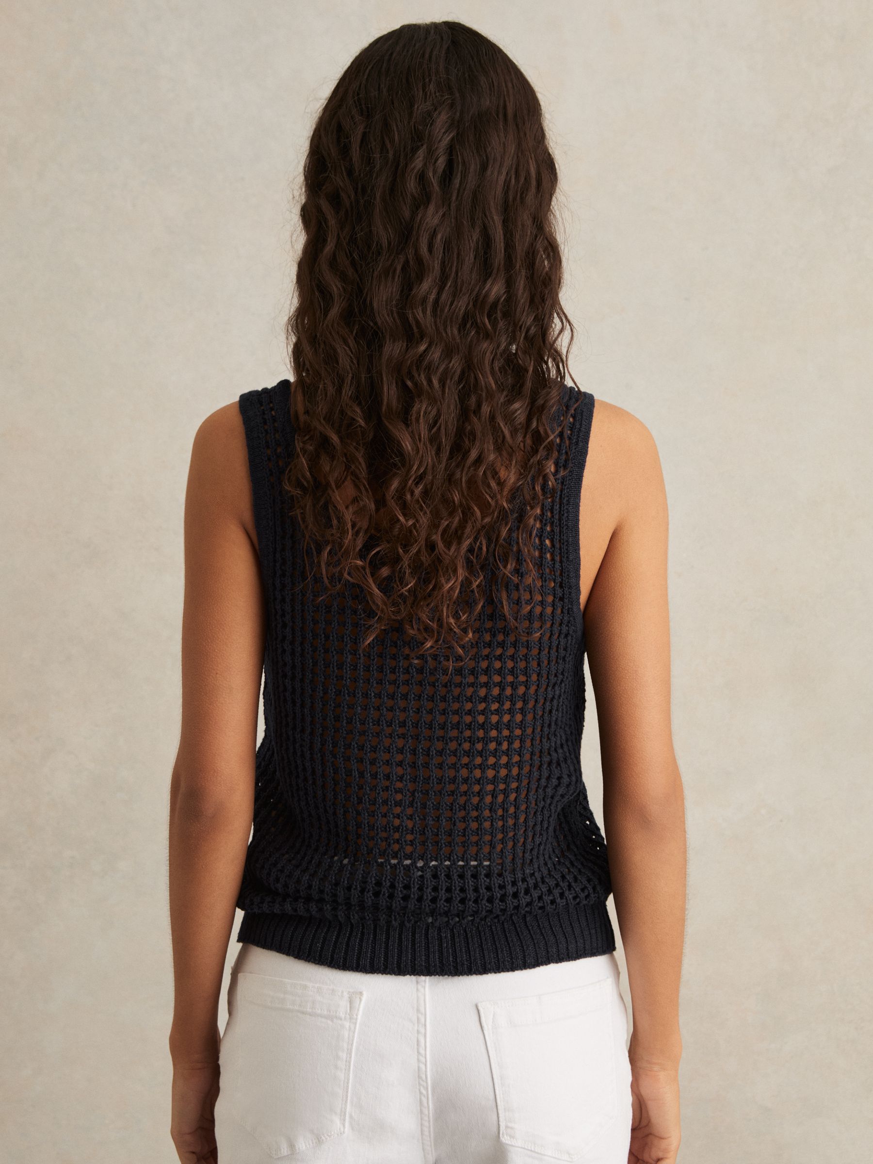 Linen Open-Knit Vest in Navy - Image 5 of 6