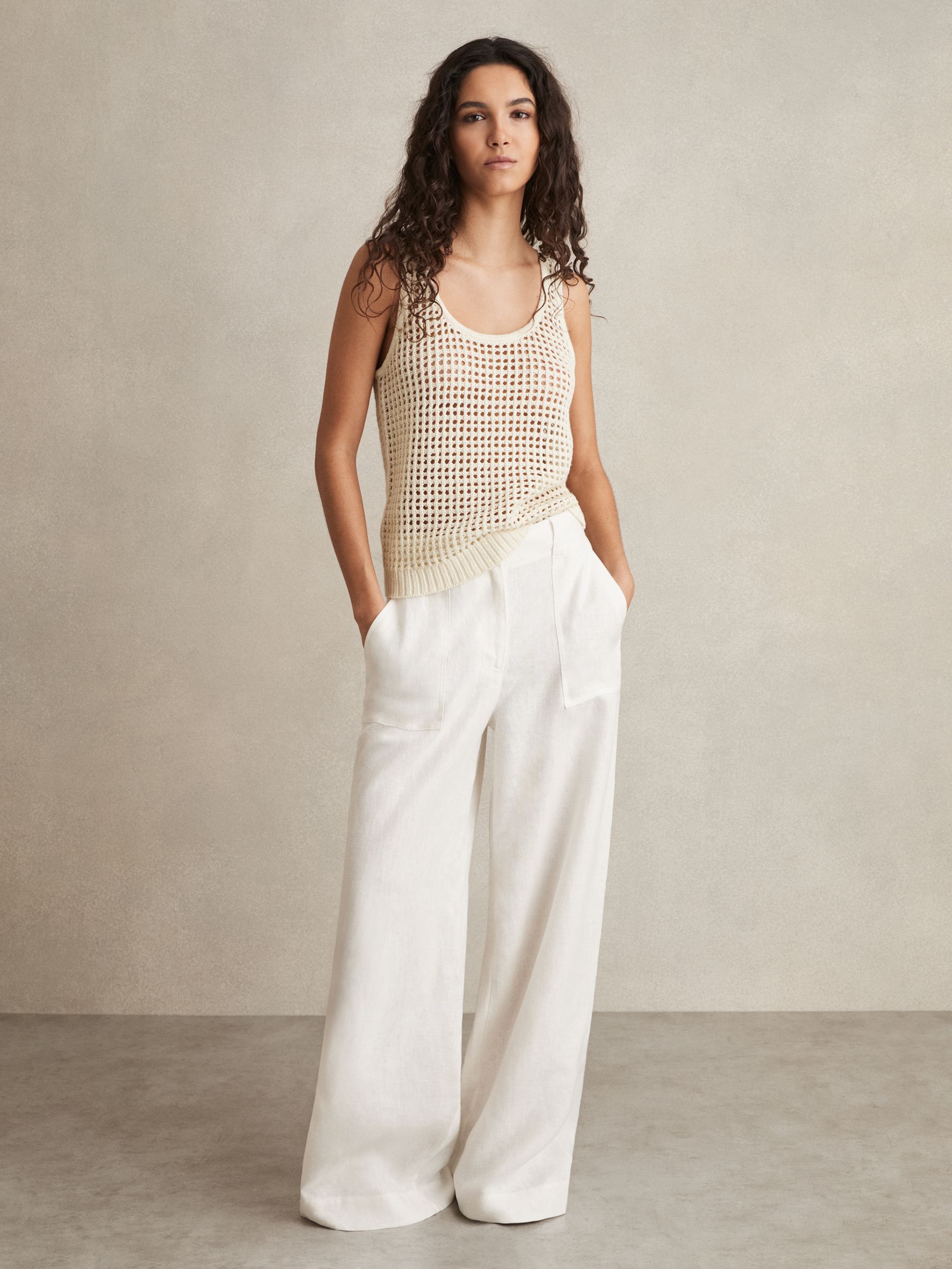 Linen Open-Knit Vest in Ivory - Image 3 of 7