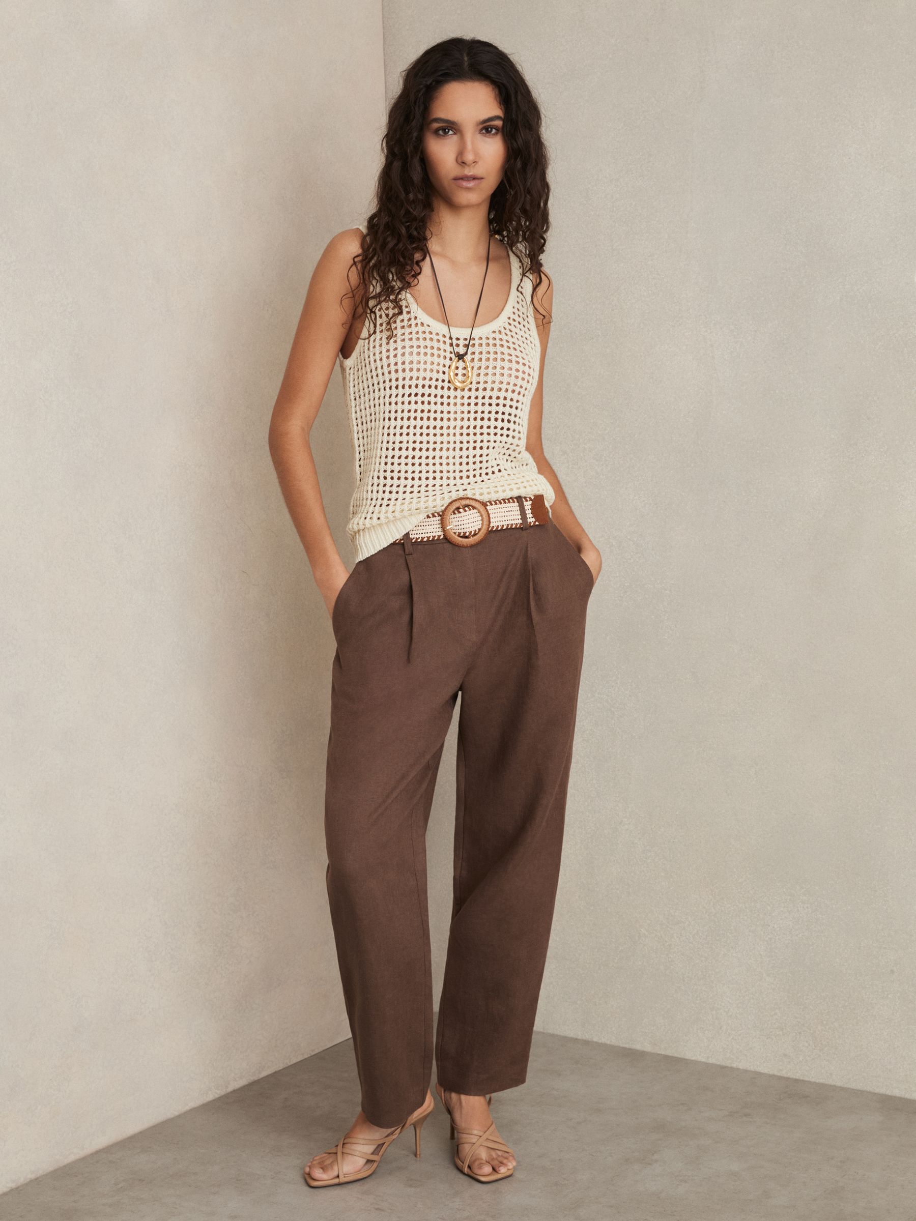 Linen Open-Knit Vest in Ivory - Image 4 of 7