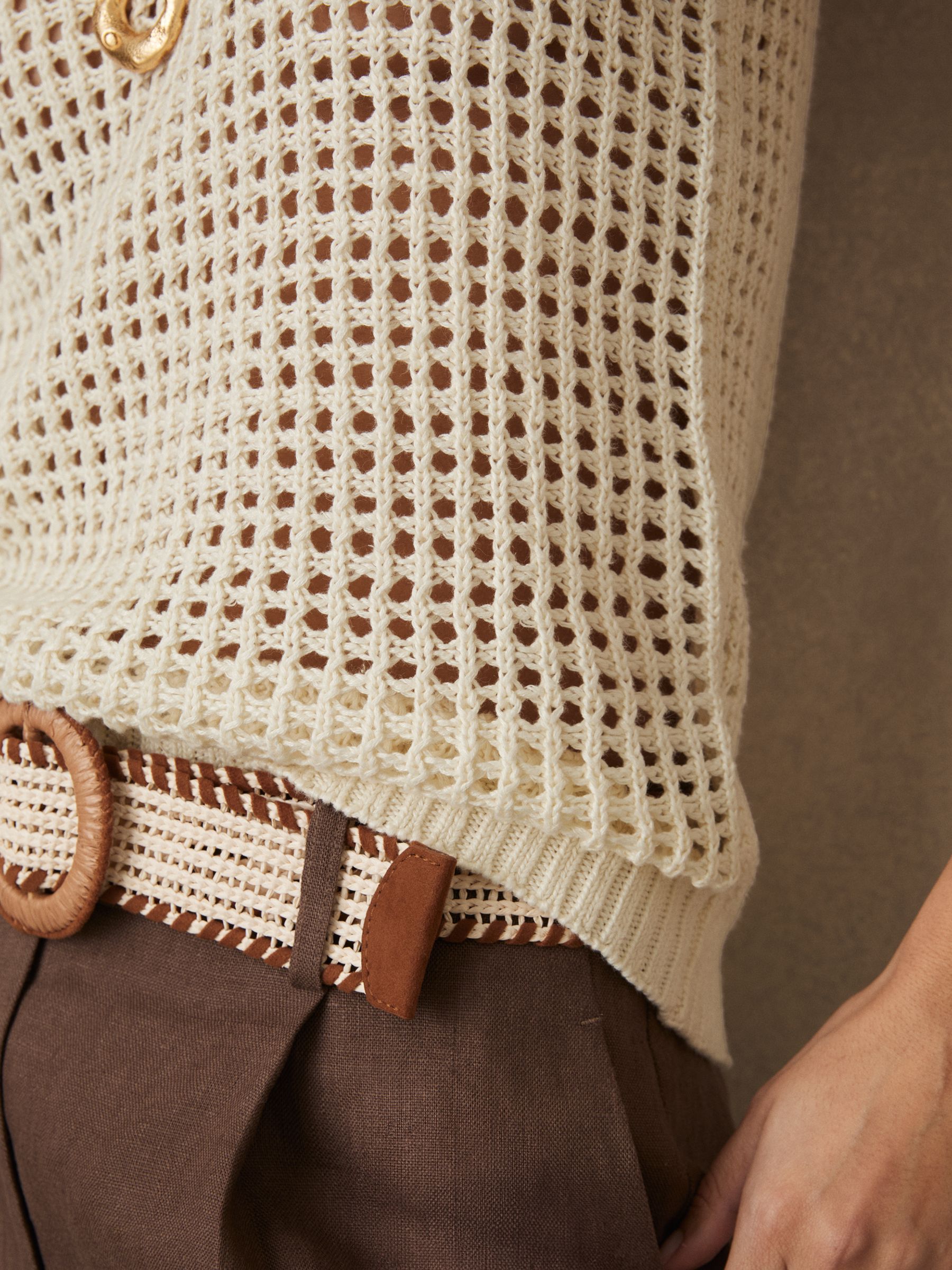Linen Open-Knit Vest in Ivory - Image 5 of 7