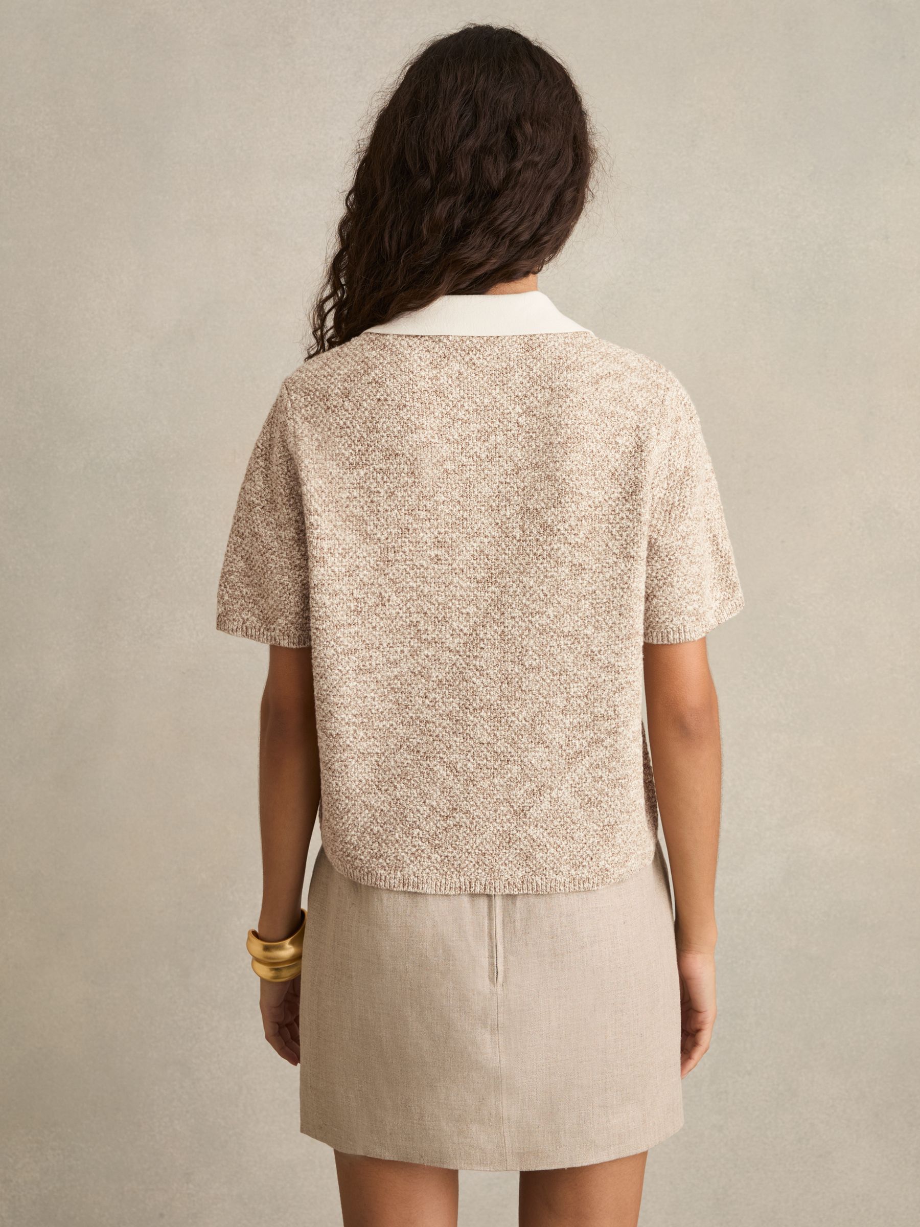 Cotton-Blend Knit Polo Shirt in Neutral - Image 5 of 6
