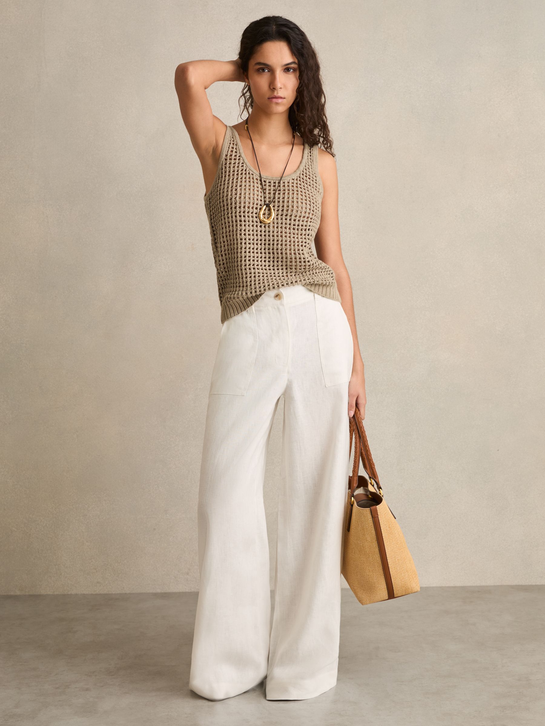 Linen Open Knit Vest in Stone - image 3