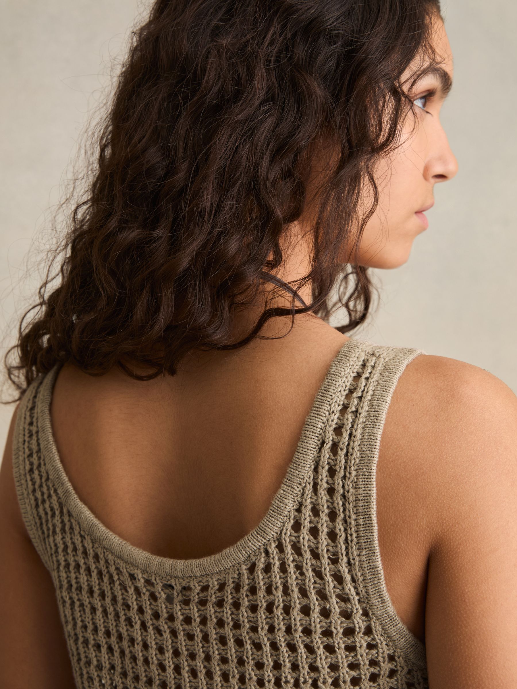 Linen Open Knit Vest in Stone - image 5