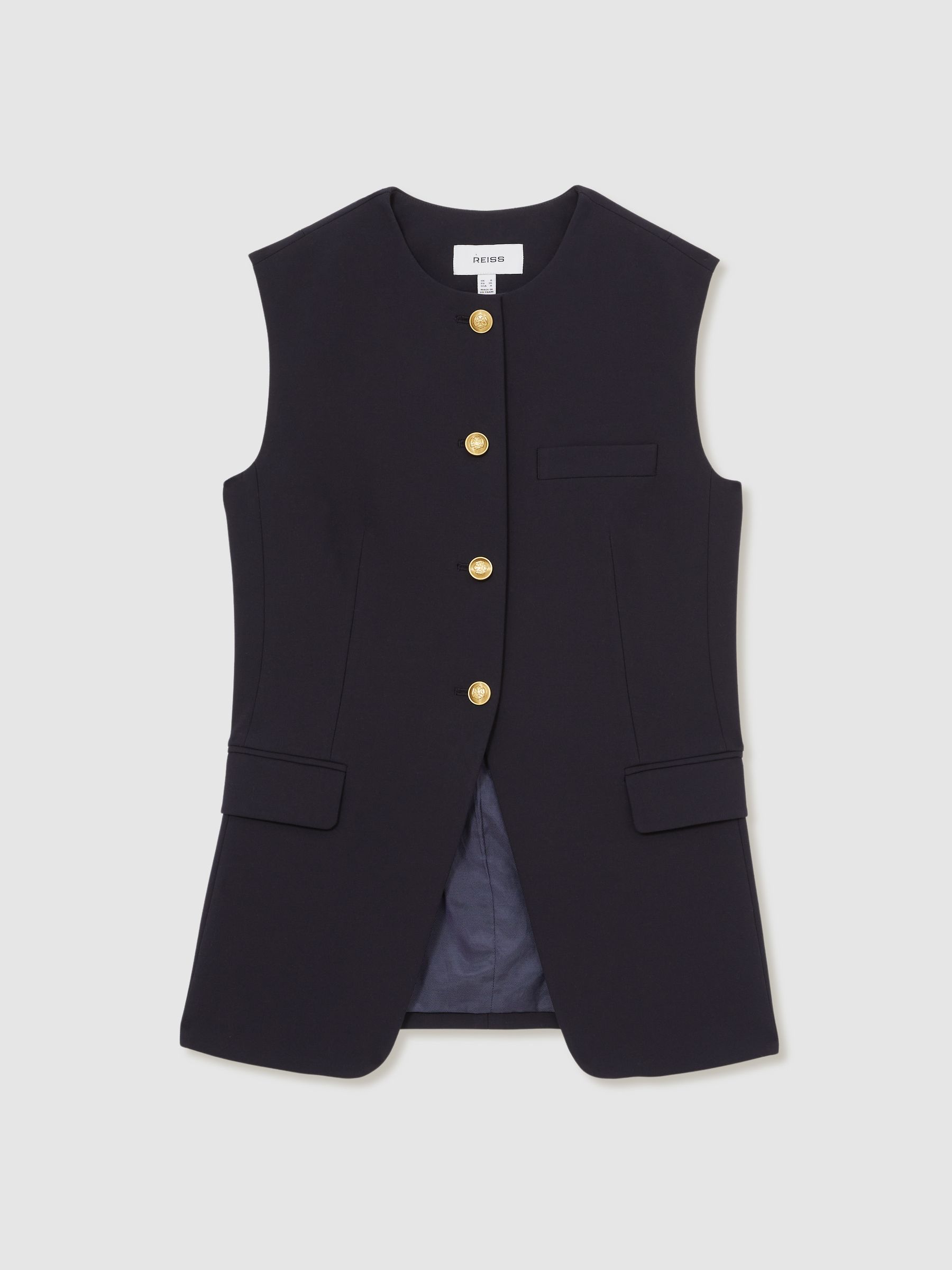 High-Neck Longline Waistcoat in Navy - Image 2 of 7