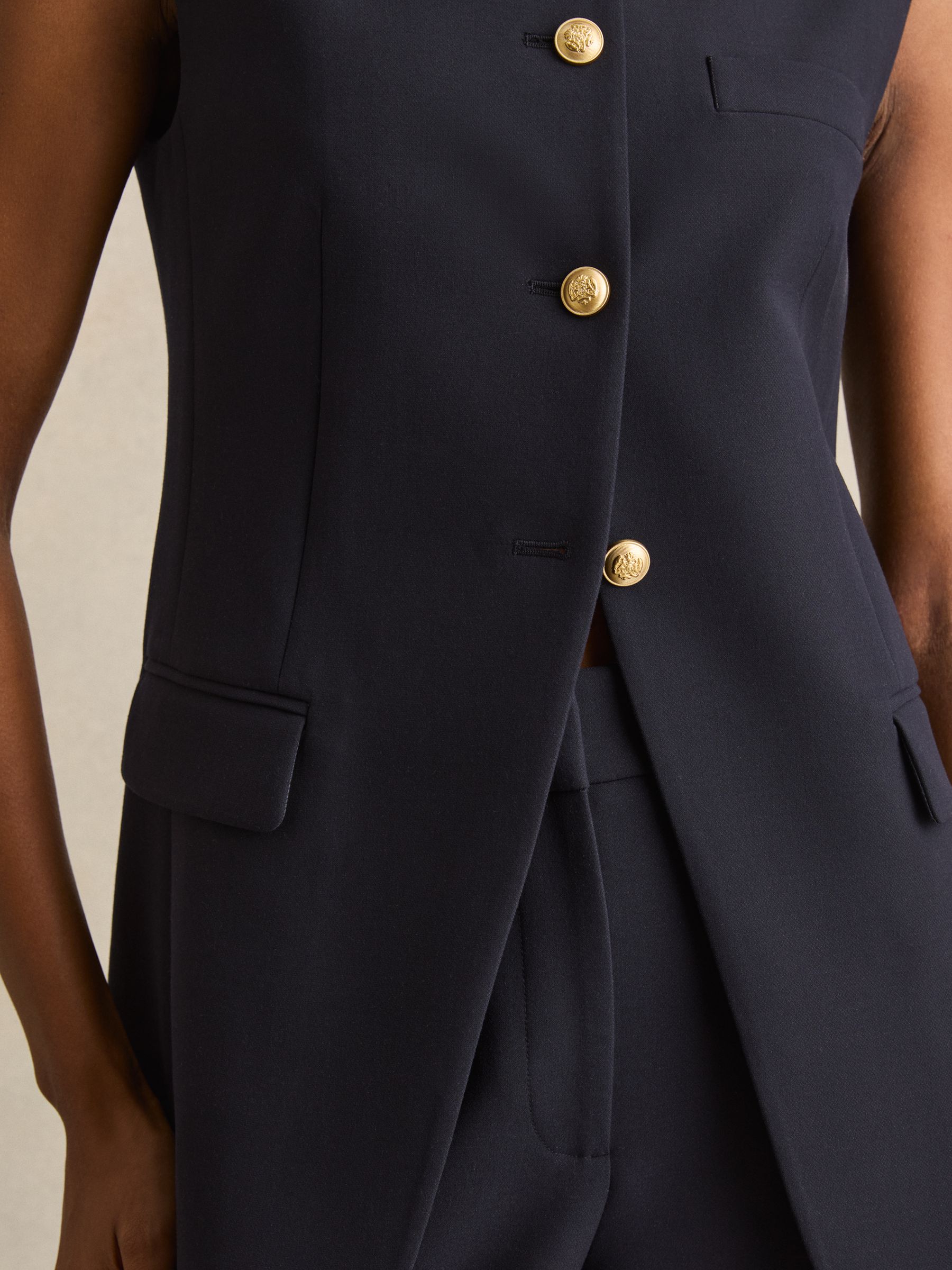 High-Neck Longline Waistcoat in Navy - Image 4 of 7