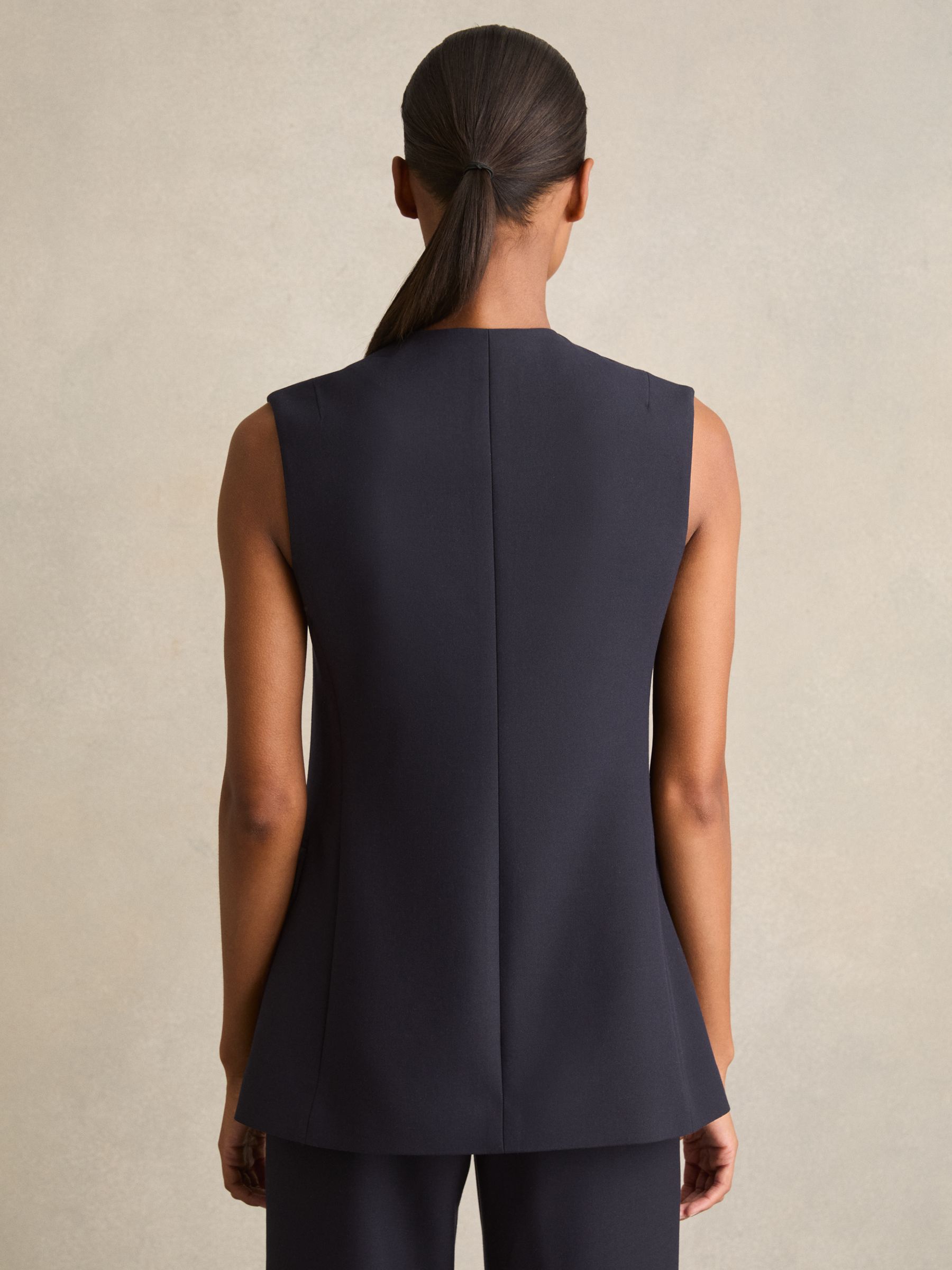 High-Neck Longline Waistcoat in Navy - Image 5 of 7