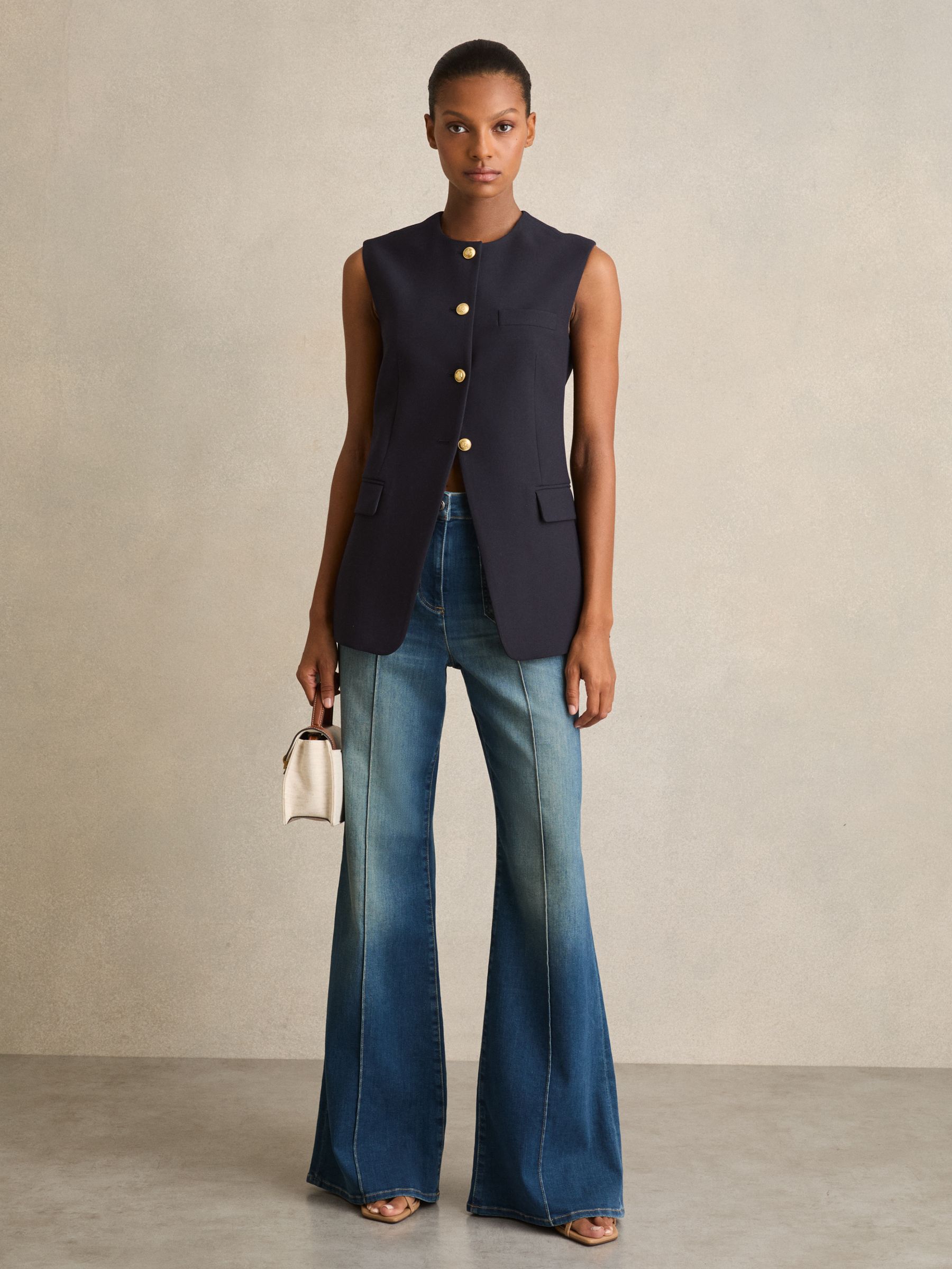 High-Neck Longline Waistcoat in Navy - Image 6 of 7