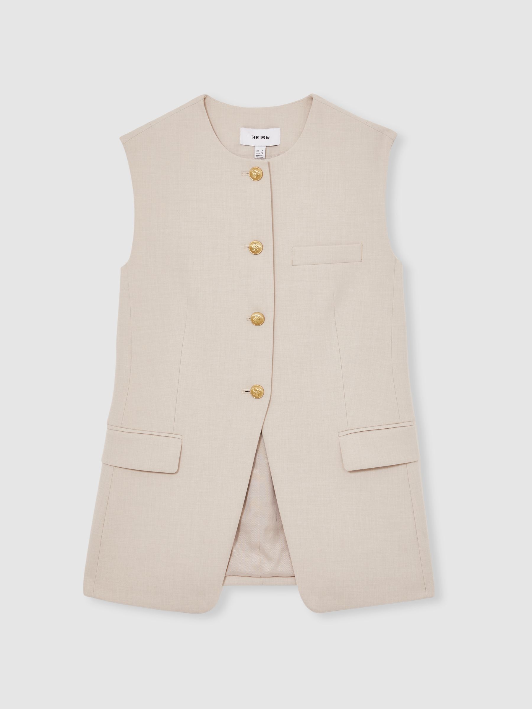 High-Neck Longline Waistcoat in Neutral - Image 2 of 7