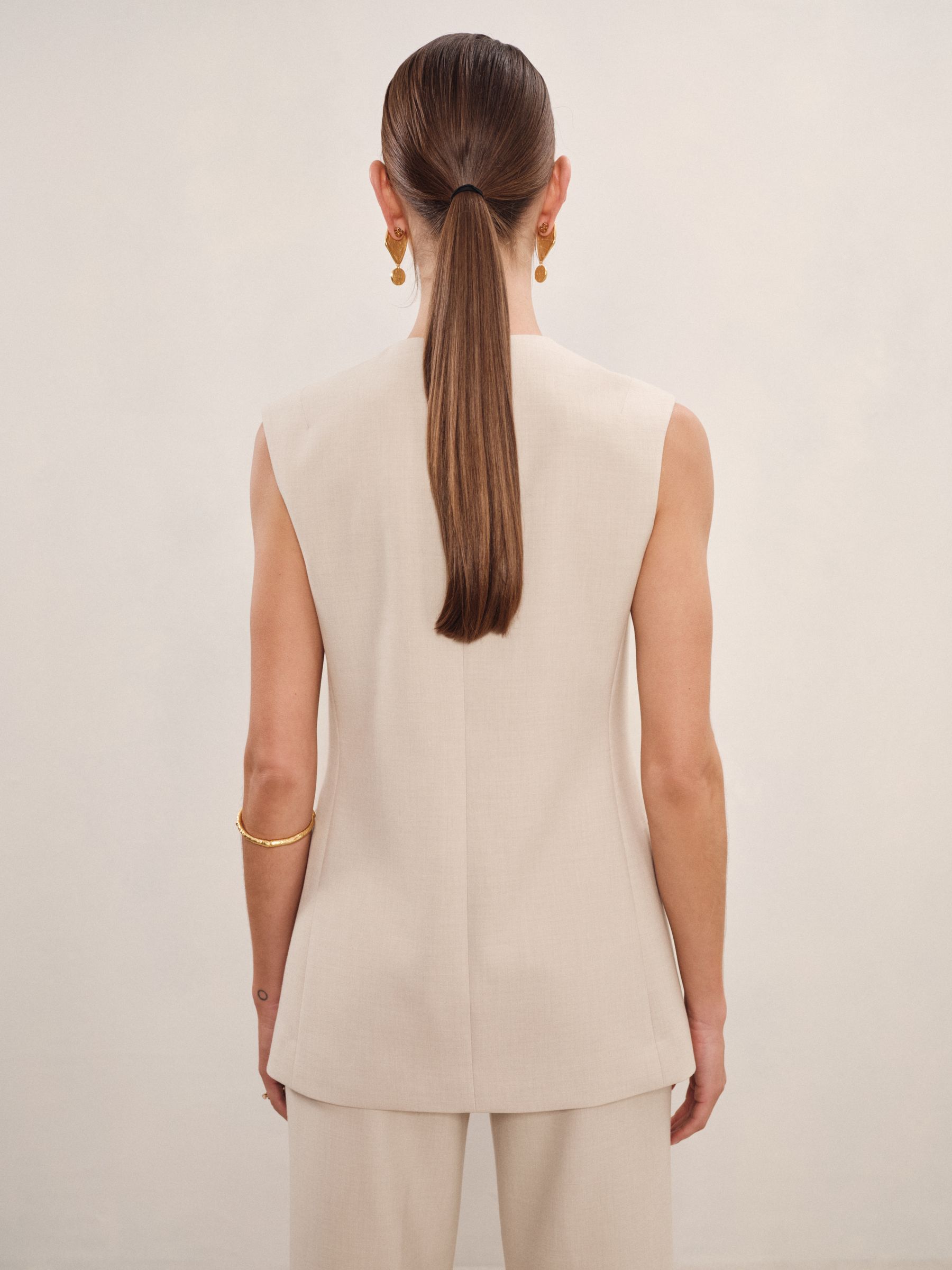High-Neck Longline Waistcoat in Neutral - Image 6 of 7