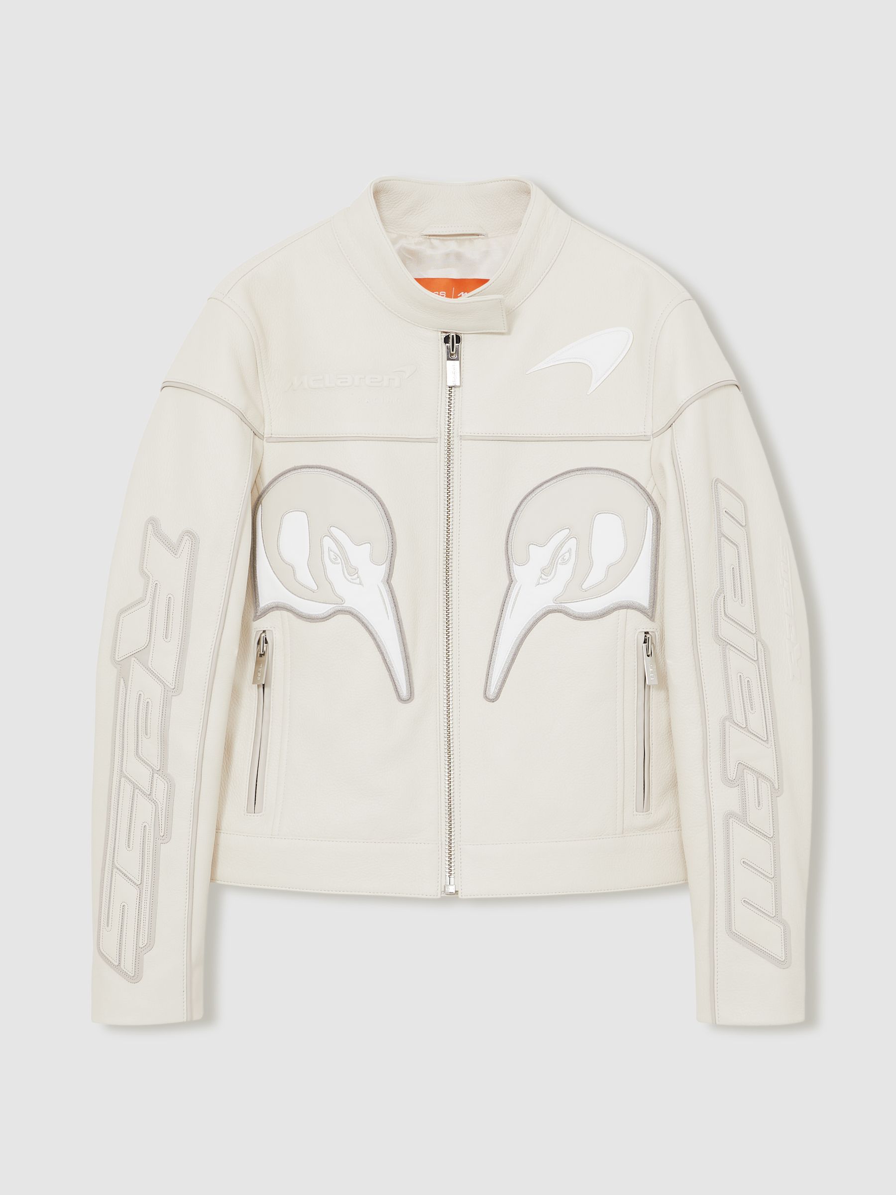 McLaren F1 Team Leather Biker Jacket in Off White - Image 2 of 9