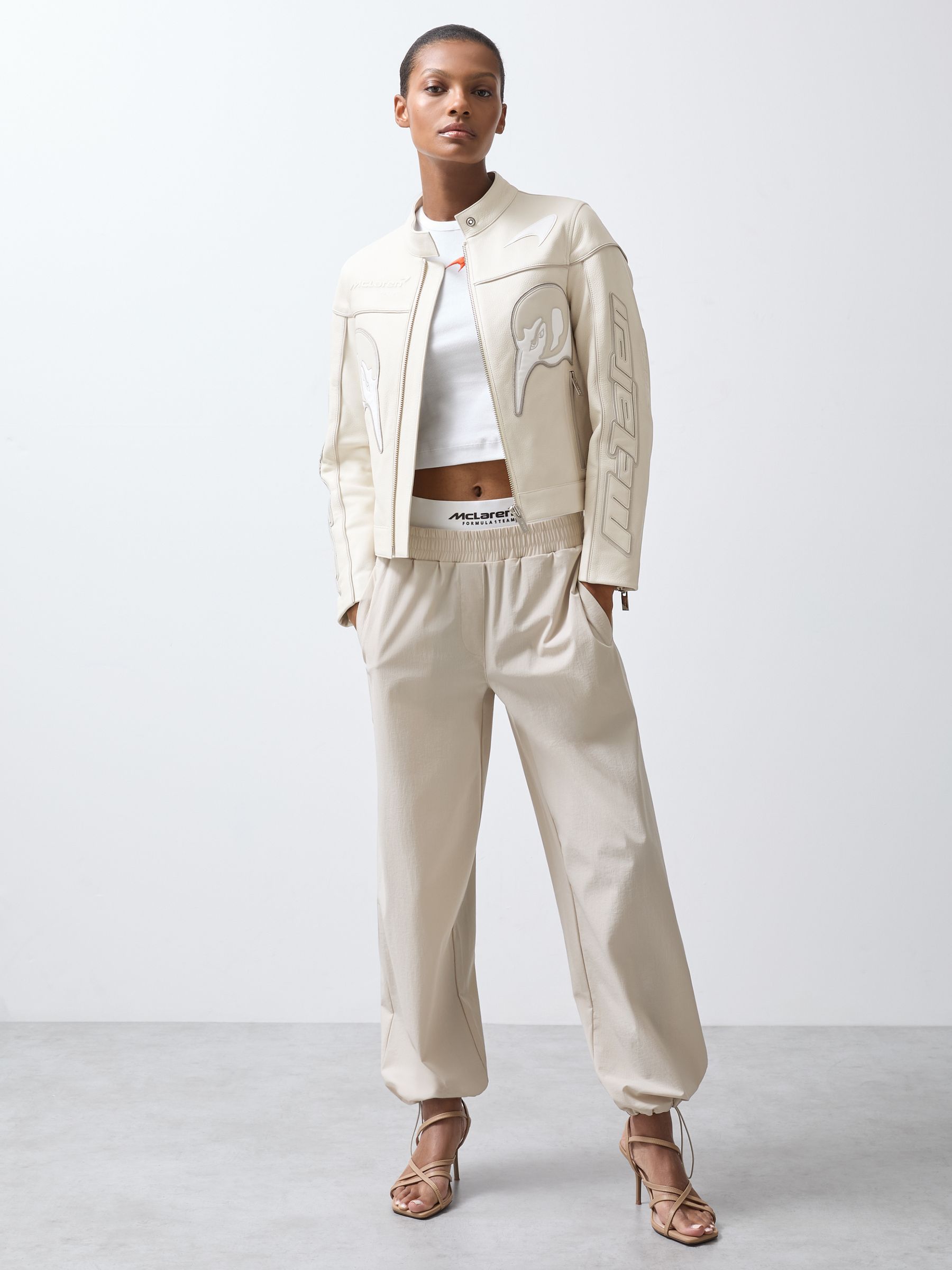 McLaren F1 Team Leather Biker Jacket in Off White - Image 3 of 9