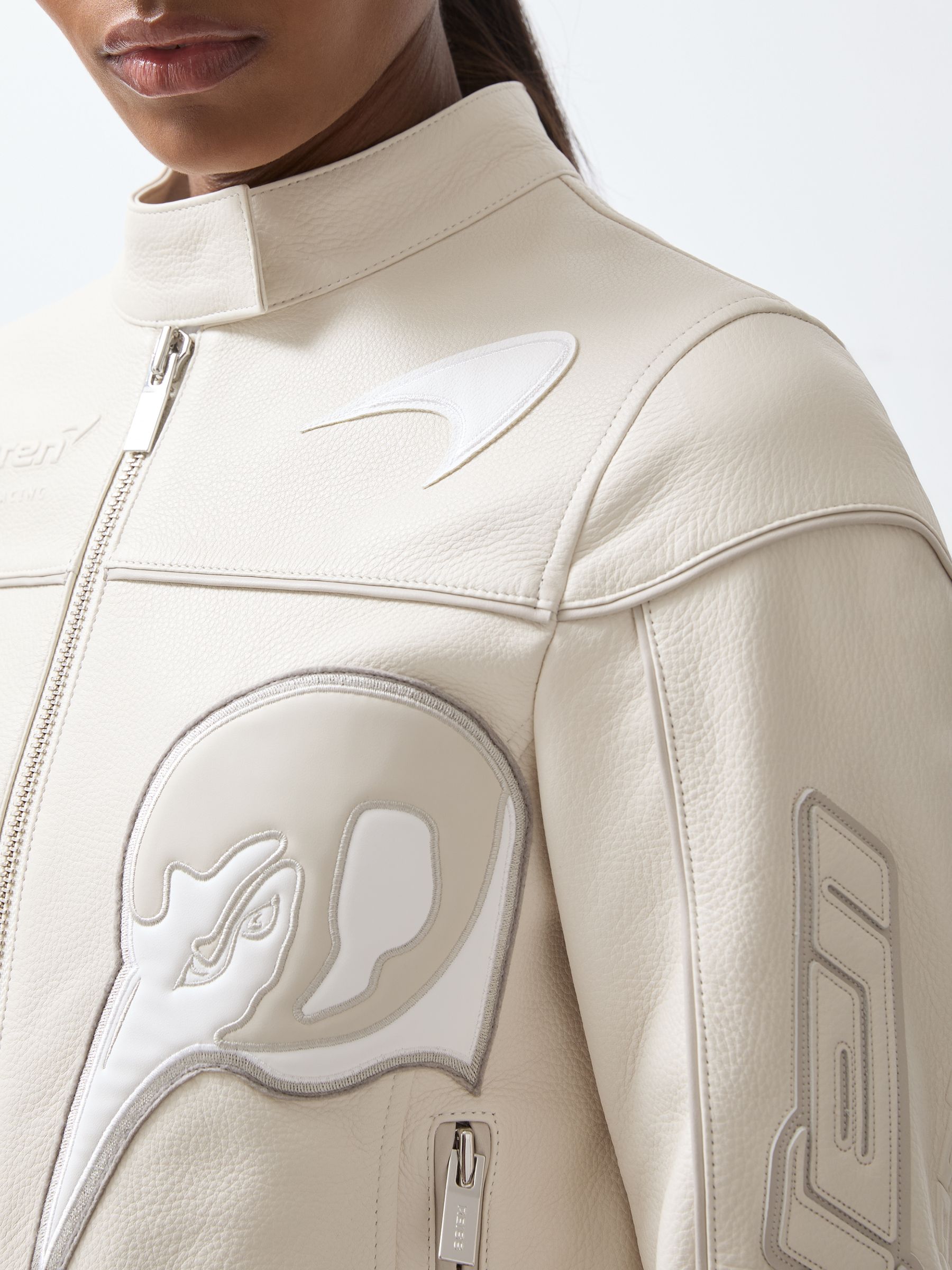 McLaren F1 Team Leather Biker Jacket in Off White - Image 4 of 9
