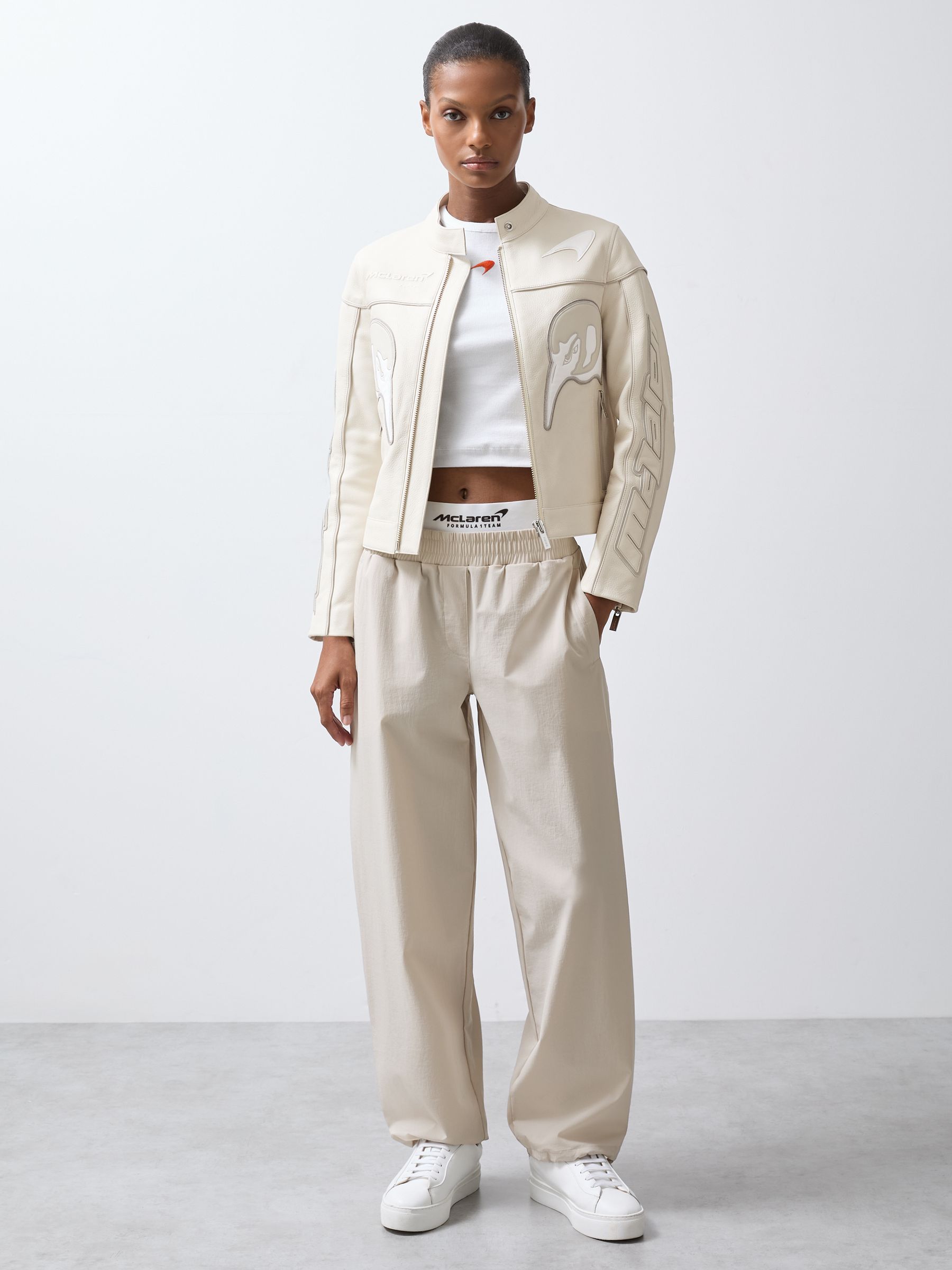 McLaren F1 Team Leather Biker Jacket in Off White - Image 6 of 9
