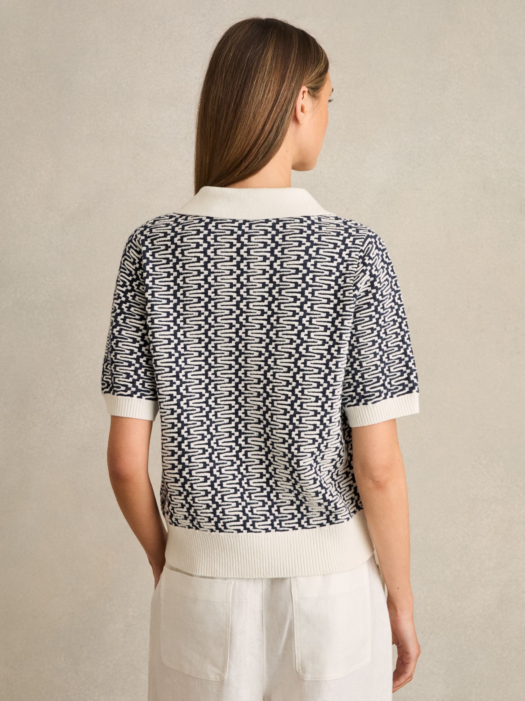 Zig-Zag Knit Polo Shirt in Blue/Ivory - Image 5 of 6