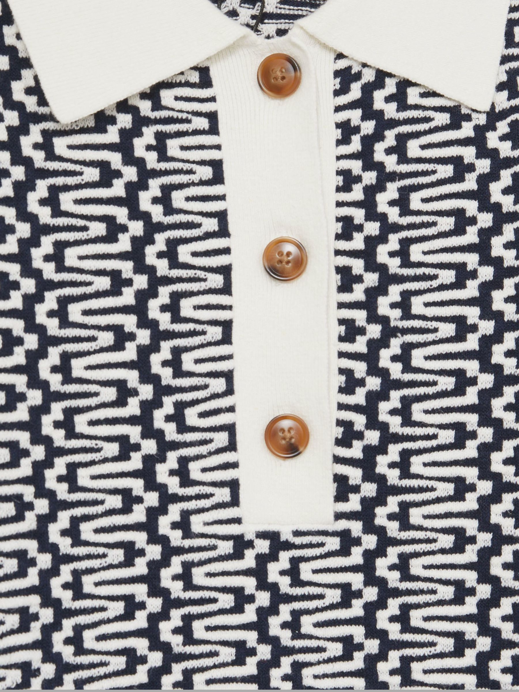 Reiss Zig-Zag Knit Polo Shirt in Blue/Ivory - REISS