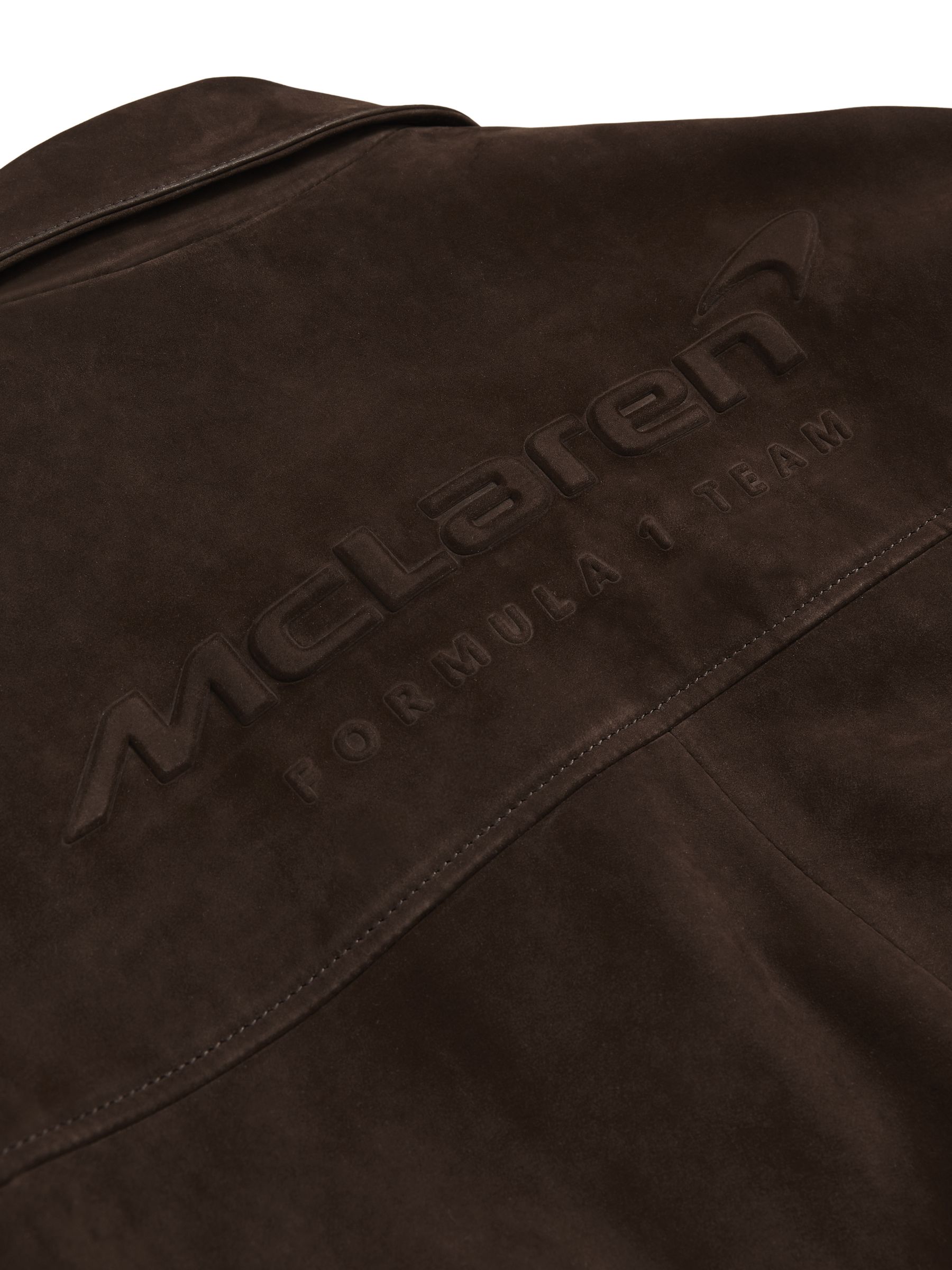 McLaren F1 Team Suede Bomber Jacket in Chocolate Brown - Image 9 of 9