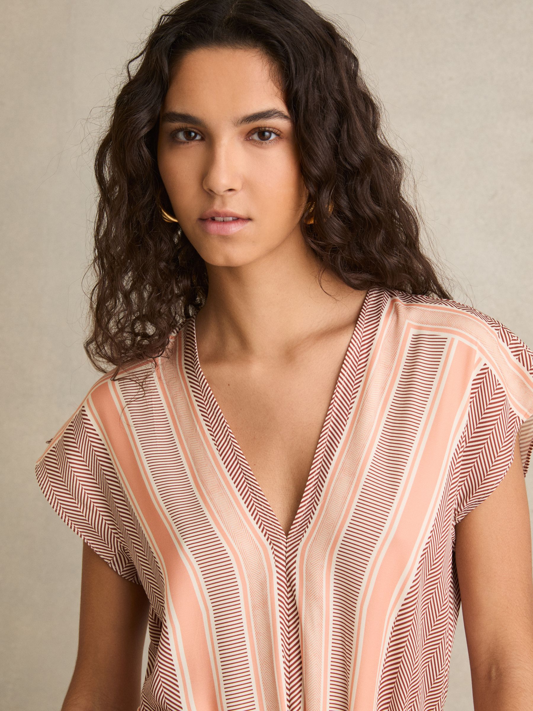 Scarf Print Belted Midi Dress in Coral - Image 4 of 6