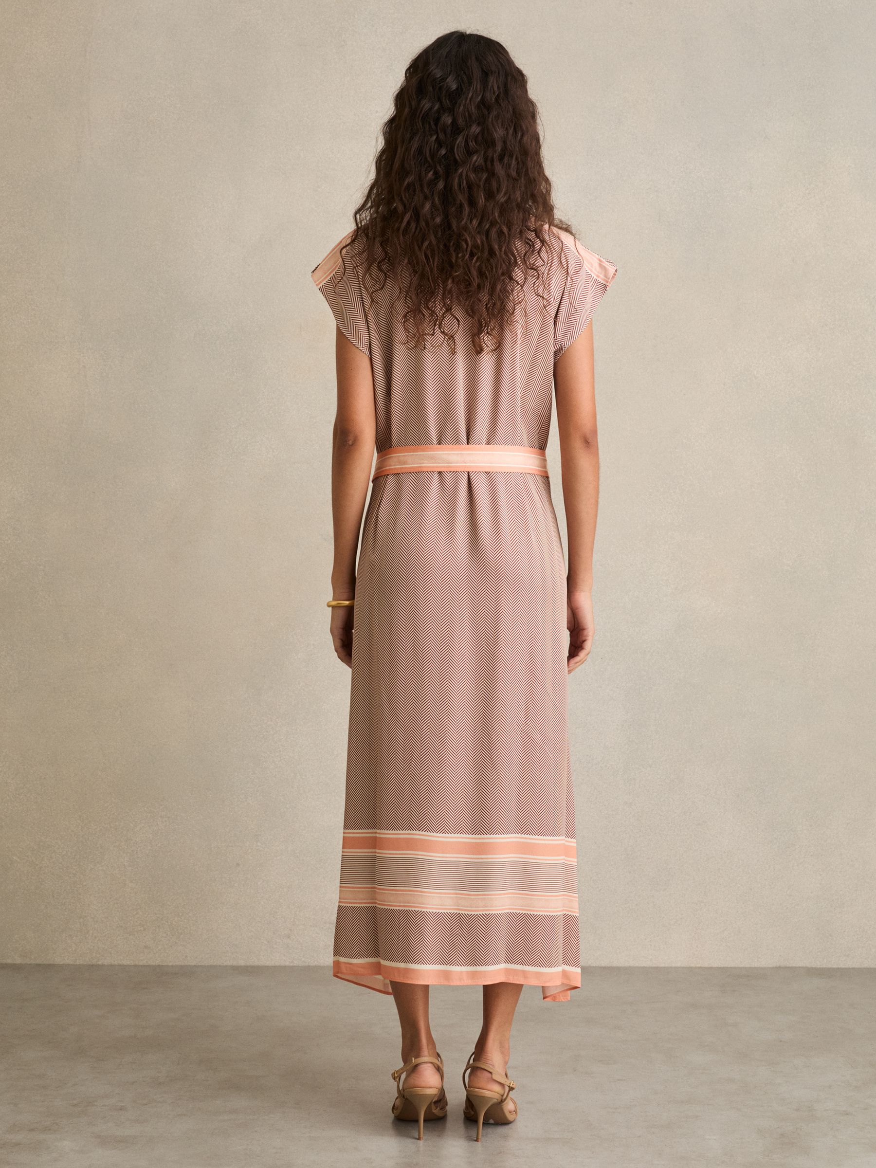 Scarf Print Belted Midi Dress in Coral - Image 5 of 6