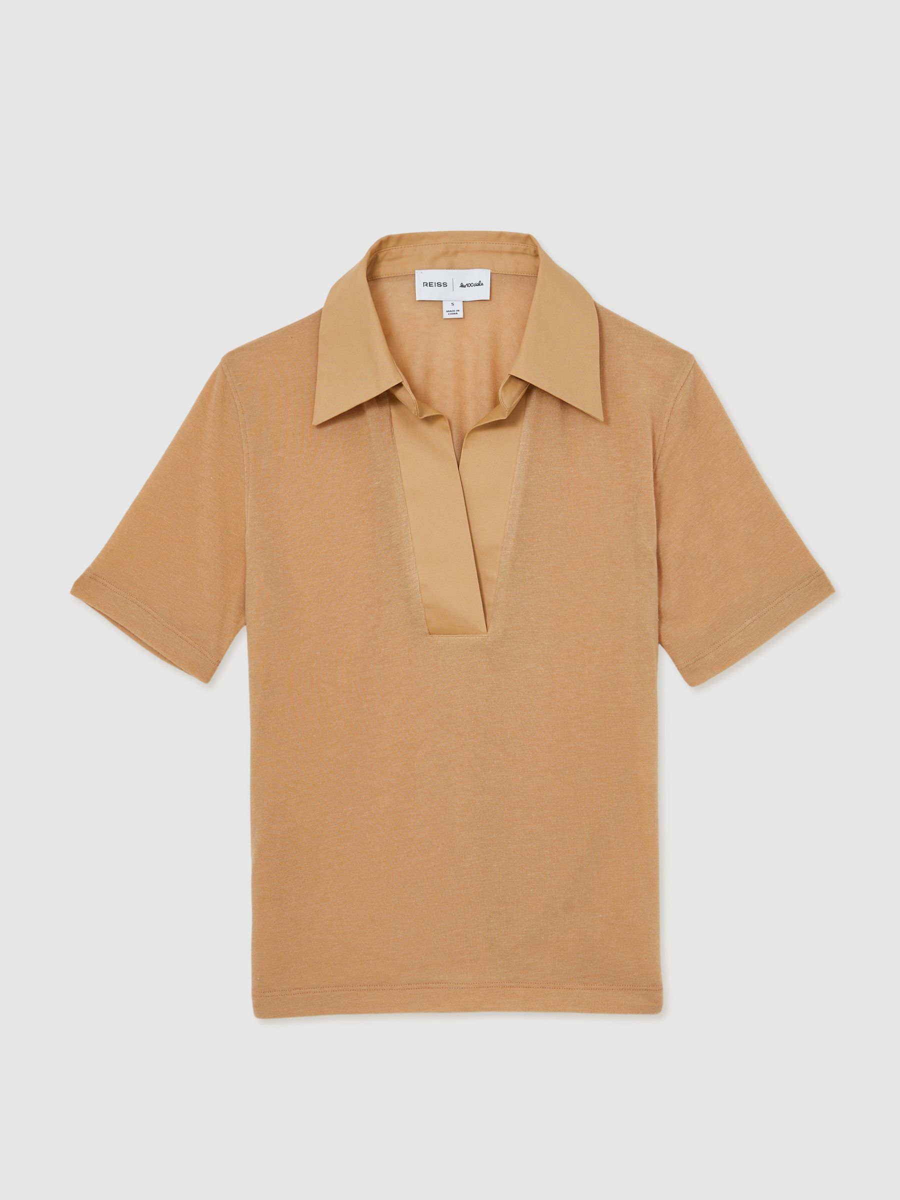 Reiss | Les 100 Ciels Polo Shirt With Cashmere in Tan - Image 2 of 6