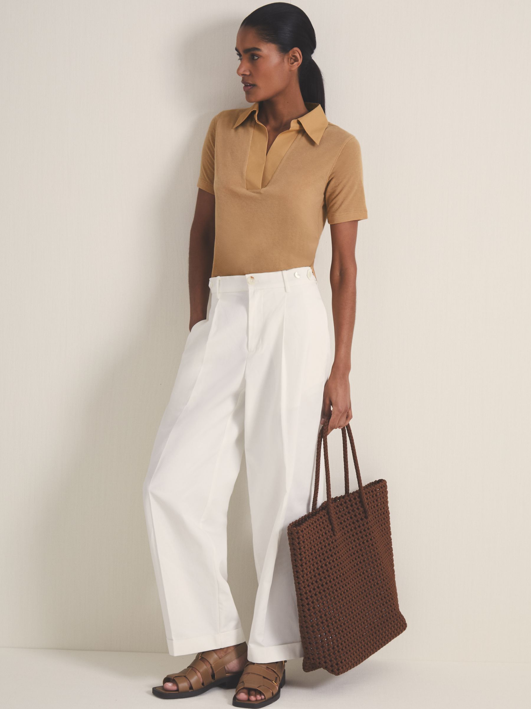 Reiss | Les 100 Ciels Polo Shirt With Cashmere in Tan - Image 3 of 6