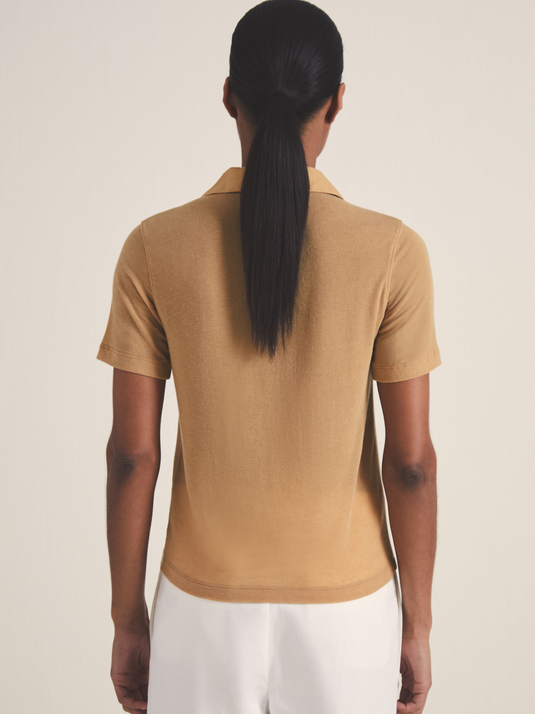 Reiss | Les 100 Ciels Polo Shirt With Cashmere in Tan - Image 5 of 6