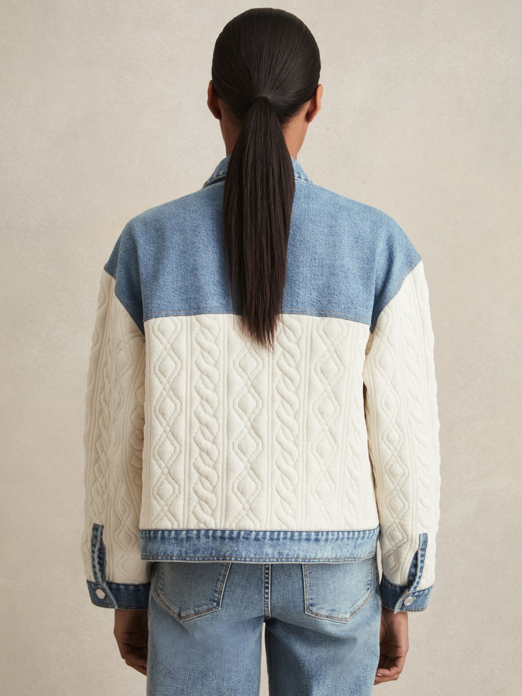 Quilted Colour Block Denim Jacket in Denim Blue - Image 5 of 6